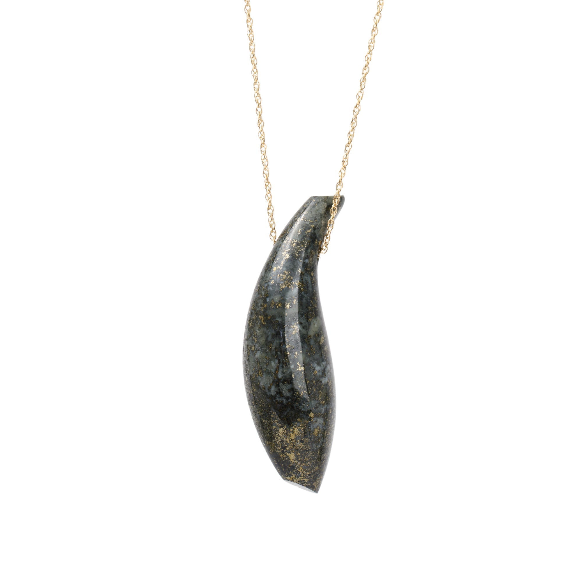 Tiffany & Co. Frank Gehry 18k Yellow Gold Large Jade Fish Pendant Necklace