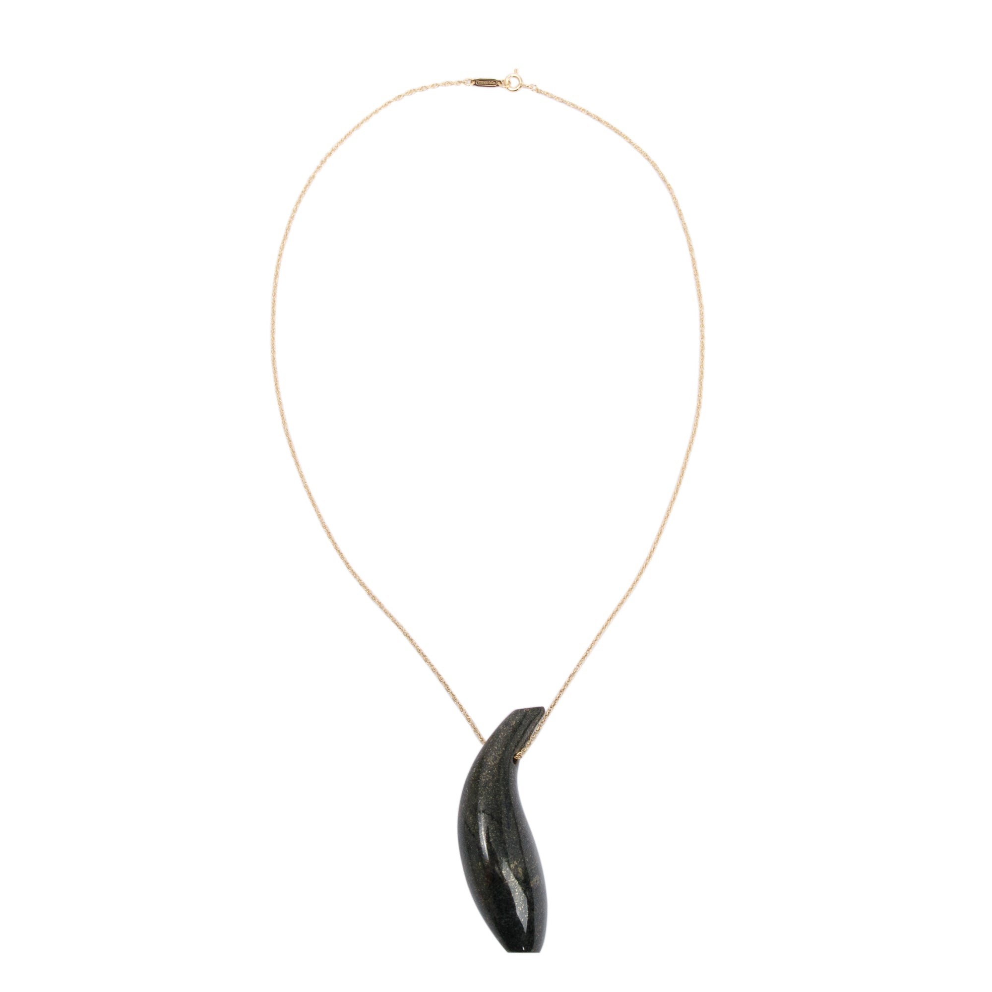 Tiffany & Co. Frank Gehry 18k Yellow Gold Large Jade Fish Pendant Necklace