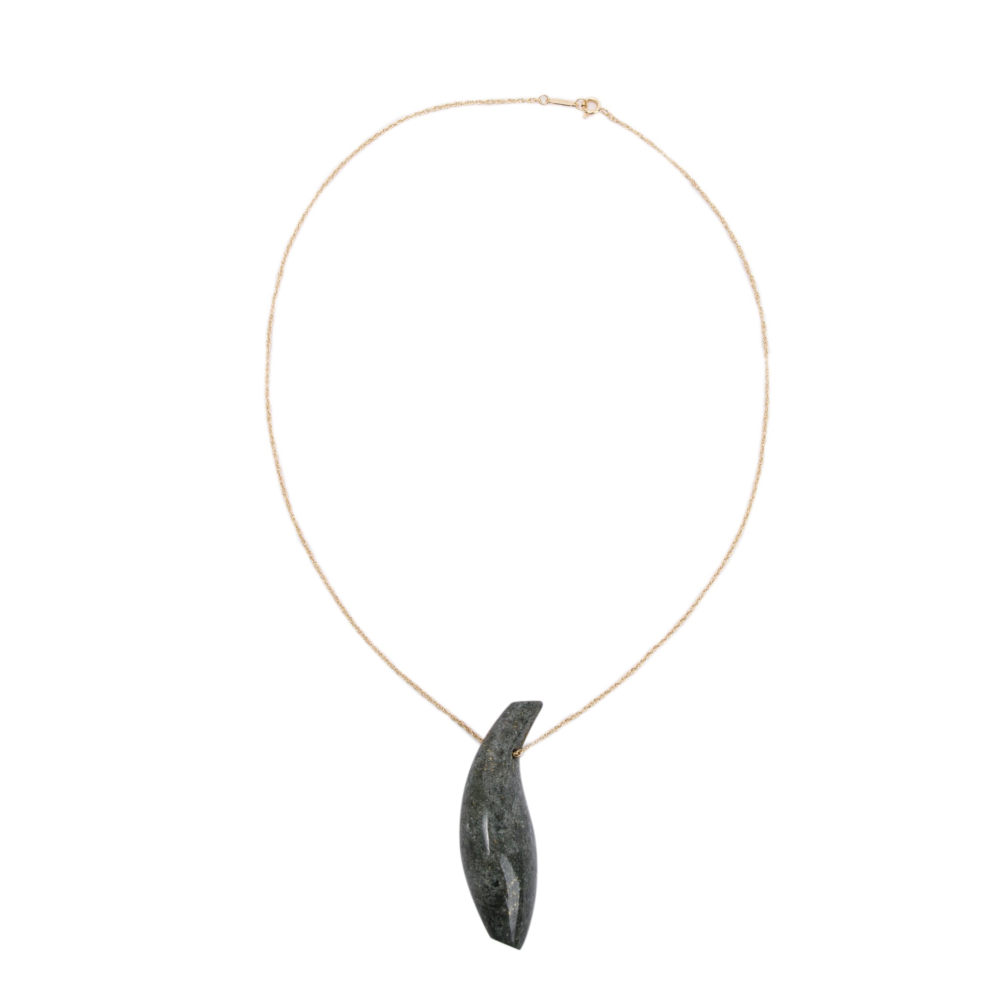 Tiffany & Co. Frank Gehry 18k Yellow Gold Large Jade Fish Pendant Necklace