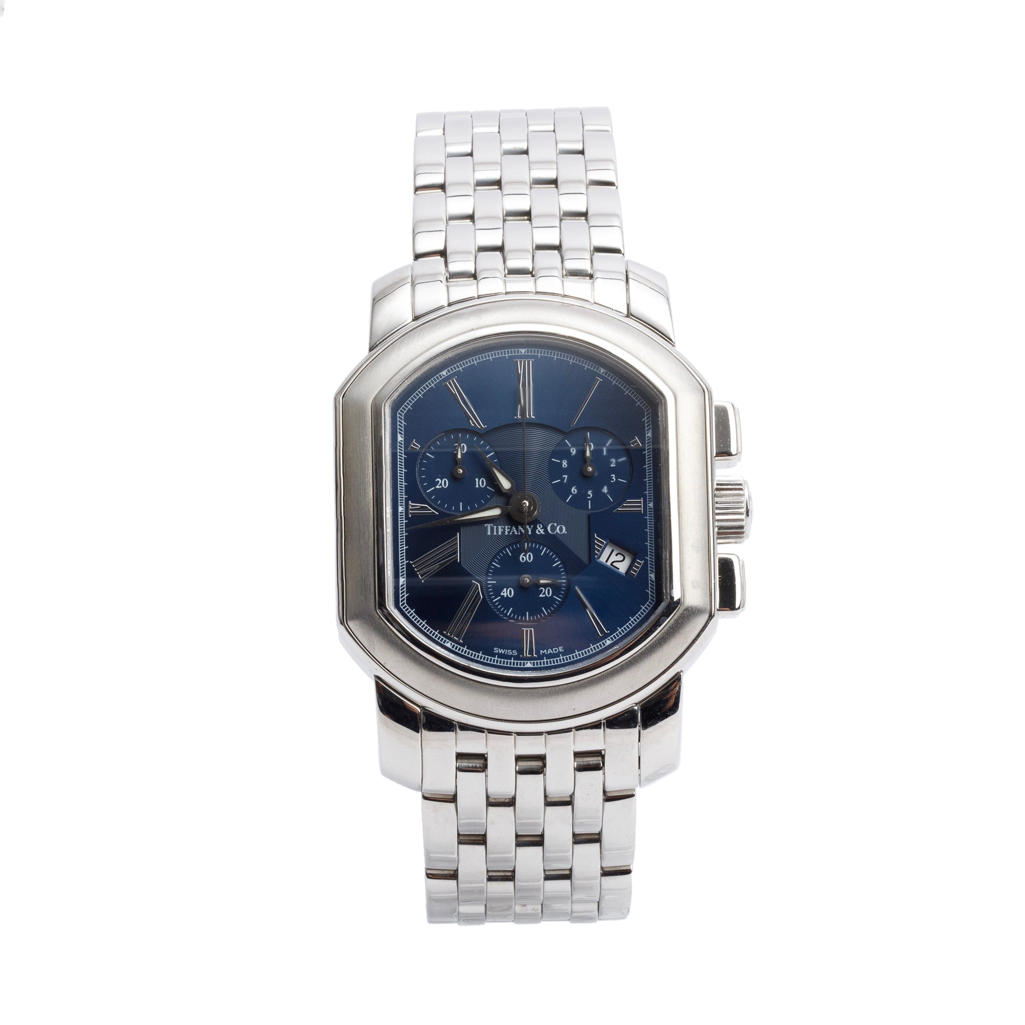 Tiffany & Co. Mark Coupe Stainless Steel Resonator Chronograph Watch Blue Dial