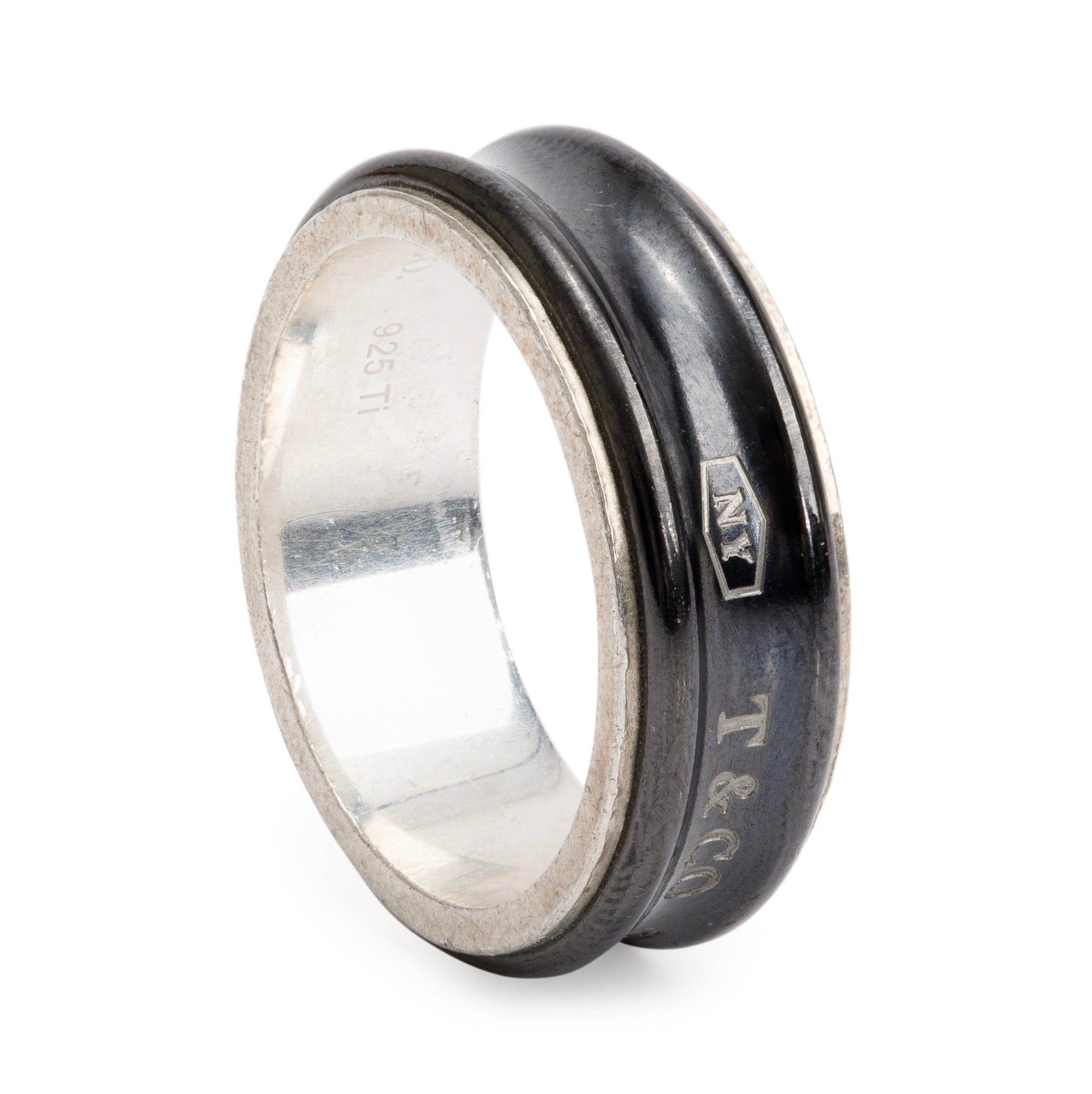 Tiffany & Co. Midnight Titanium & Sterling Silver 1837 Ring, Size 11.5