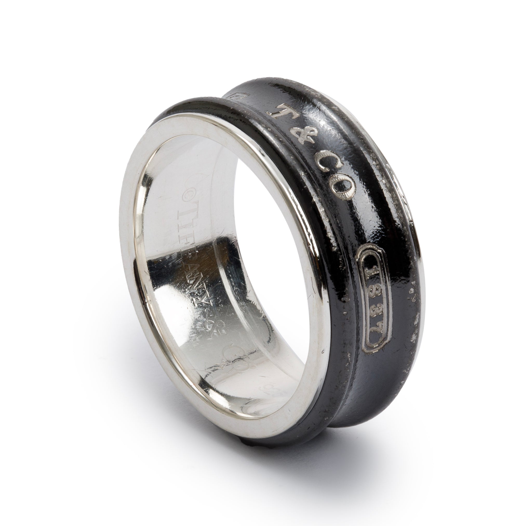 Tiffany & Co. Midnight Titanium & Sterling Silver 1837 Ring, Size 8