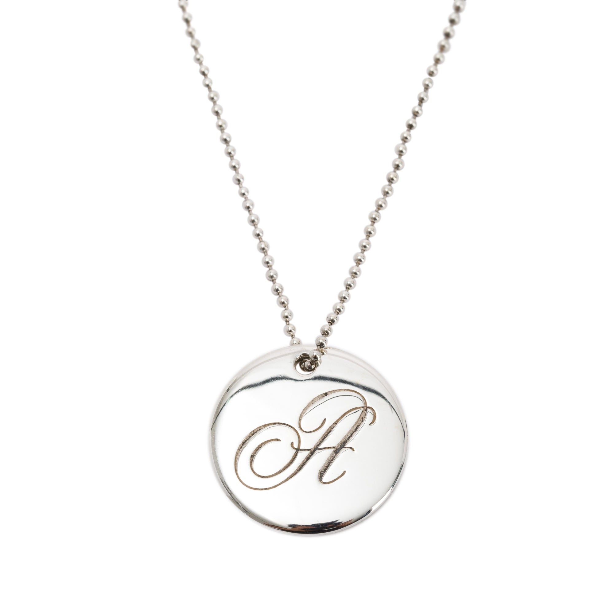 Tiffany & Co. Notes Letter 'A' Large Disc Charm Pendant Necklace