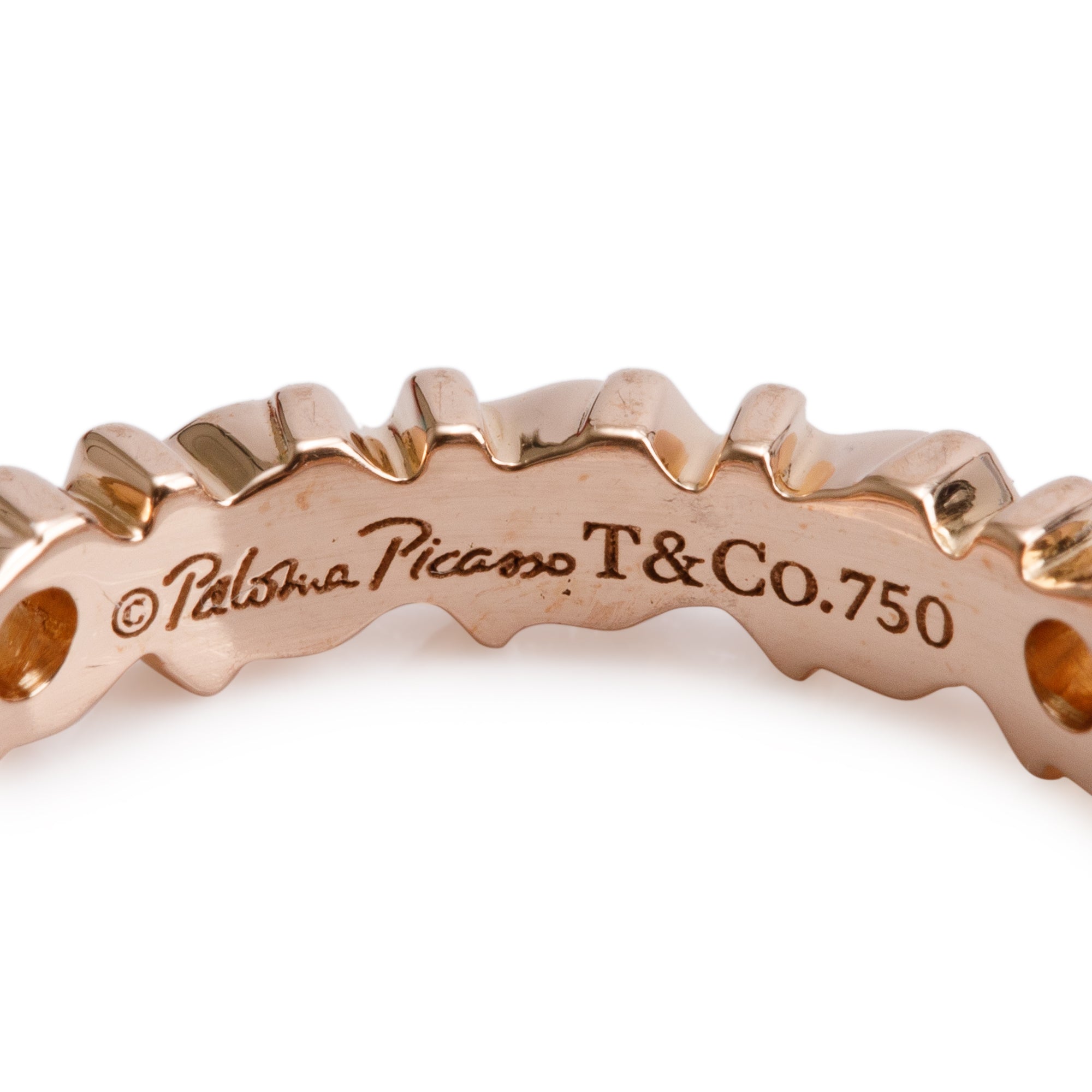 Tiffany & Co. Paloma Picasso 18k Rose Gold Diamond Love and Kisses Band Ring, Size 5