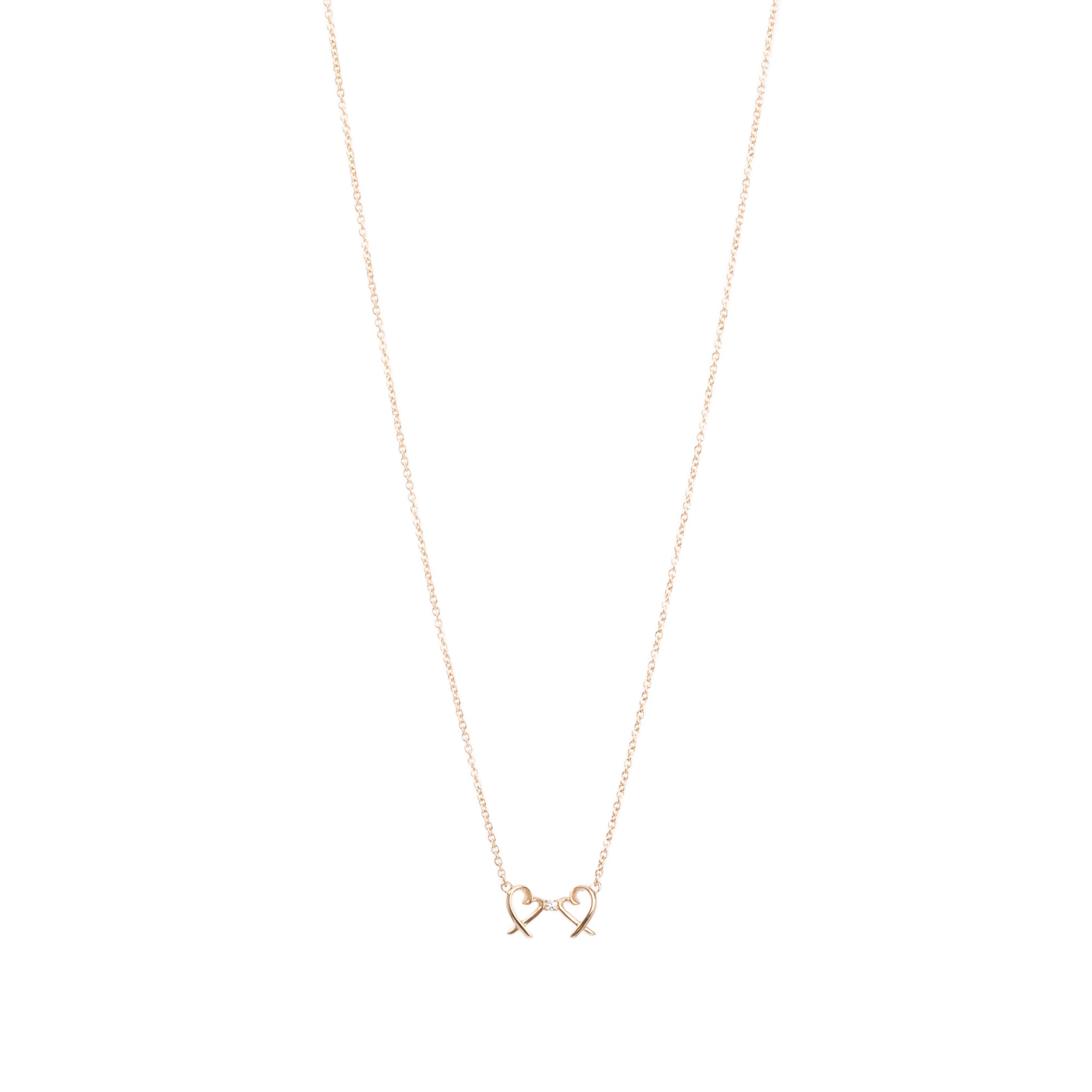 Tiffany & Co. Paloma Picasso 18k Rose Gold Diamond Mini Double Loving Heart Pendant Necklace w/ Box