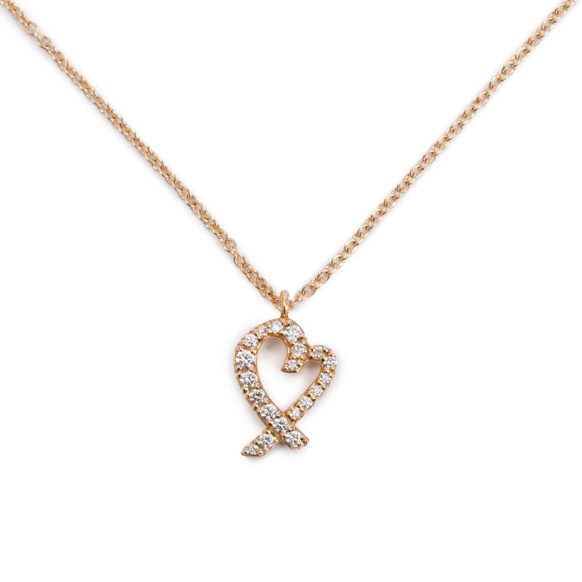 Tiffany & Co. Paloma Picasso 18k Rose Gold Diamond Mini Loving Heart Pendant Necklace w/ Box