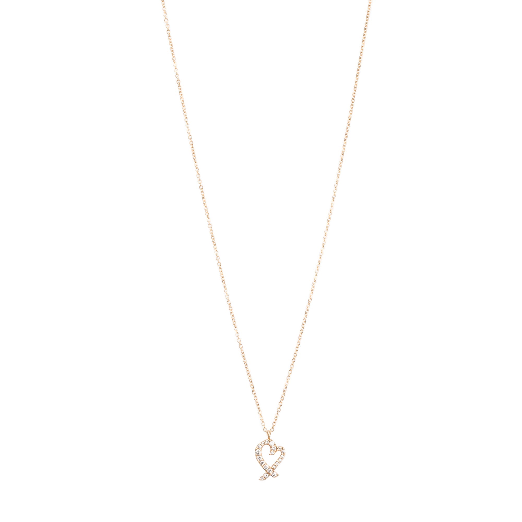Tiffany & Co. Paloma Picasso 18k Rose Gold Diamond Mini Loving Heart Pendant Necklace w/ Box