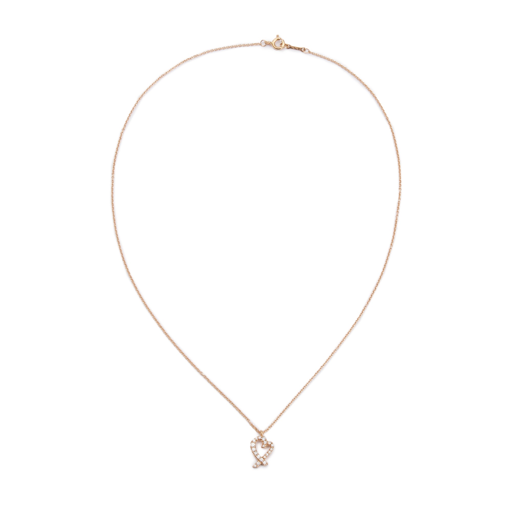 Tiffany & Co. Paloma Picasso 18k Rose Gold Diamond Mini Loving Heart Pendant Necklace w/ Box