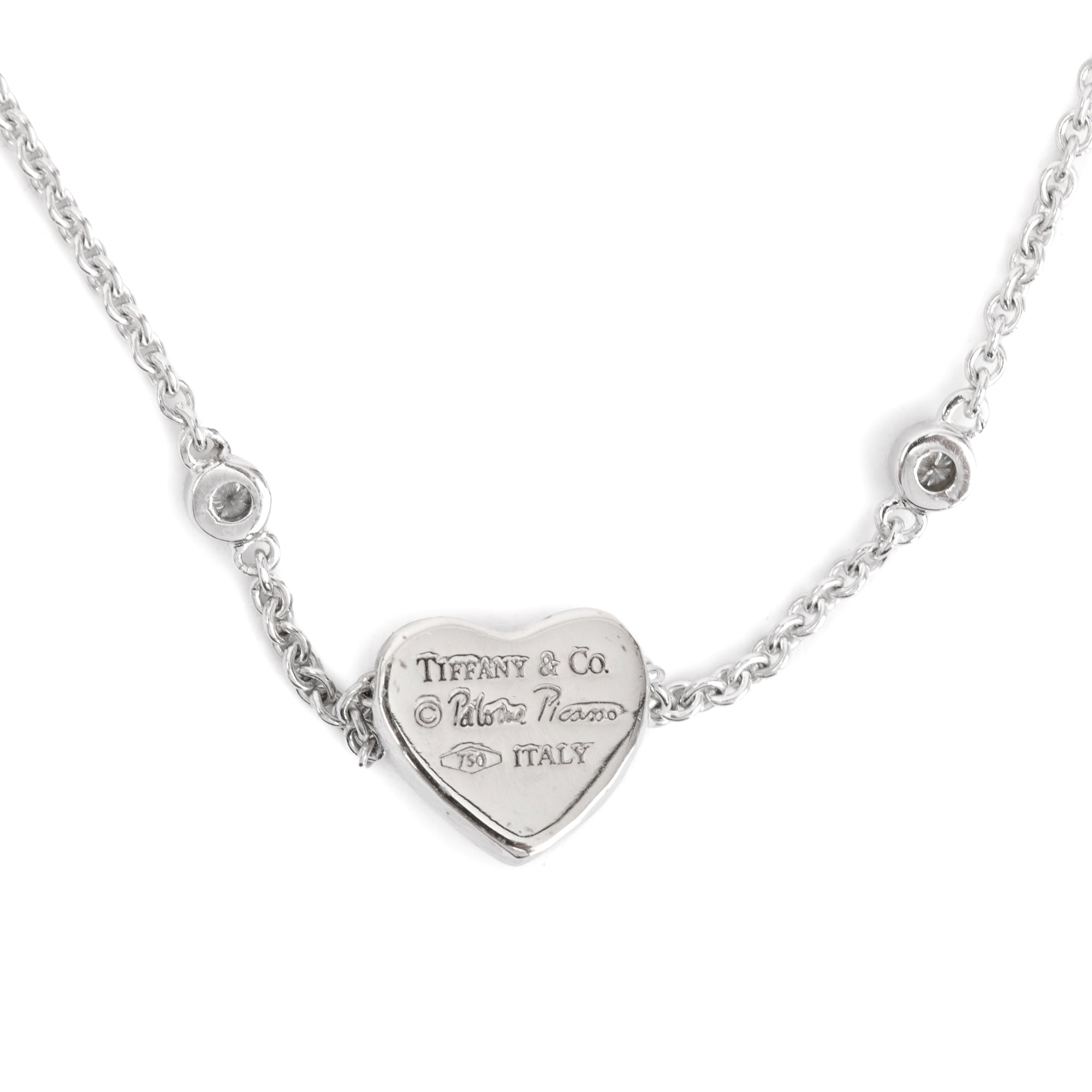 Tiffany & Co. Paloma Picasso 18k White Gold Diamond Hammered Heart Pendant Necklace w/ Box