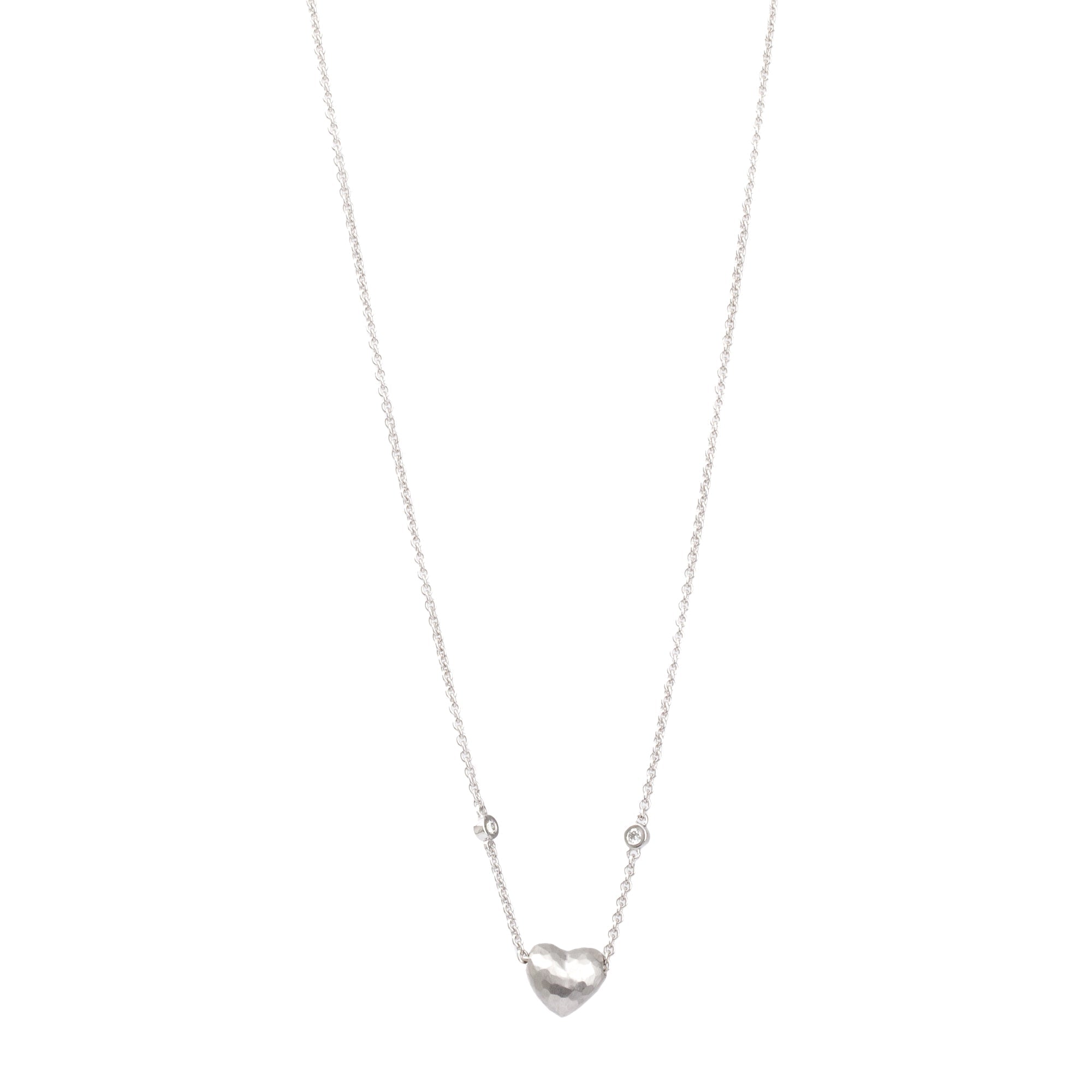 Tiffany & Co. Paloma Picasso 18k White Gold Diamond Hammered Heart Pendant Necklace w/ Box