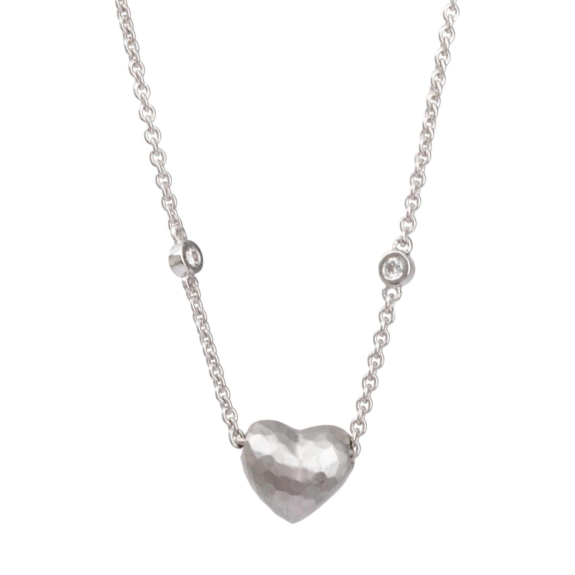 Tiffany & Co. Paloma Picasso 18k White Gold Diamond Hammered Heart Pendant Necklace w/ Box
