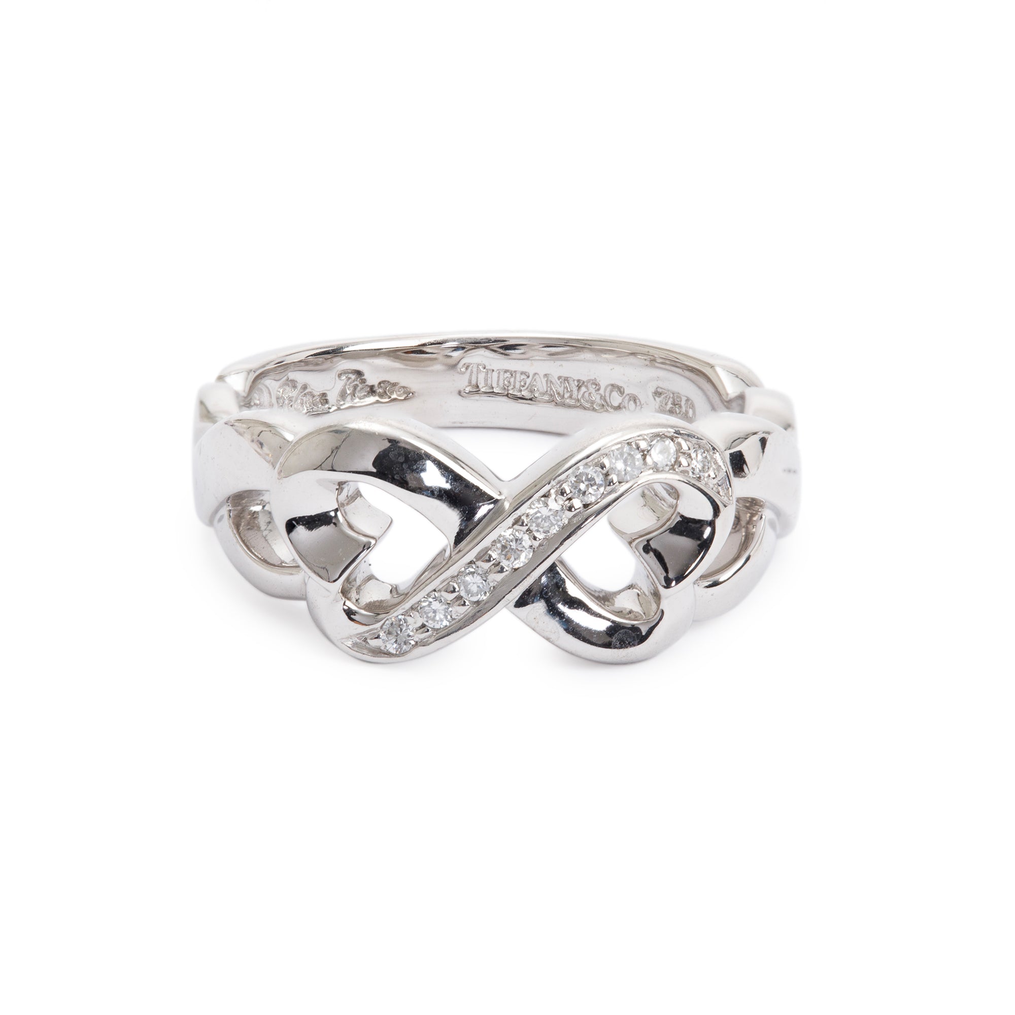 Tiffany & Co. Paloma Picasso 18k White Gold Diamond Loving Heart Ring, Size 5 w/ Box & Receipt