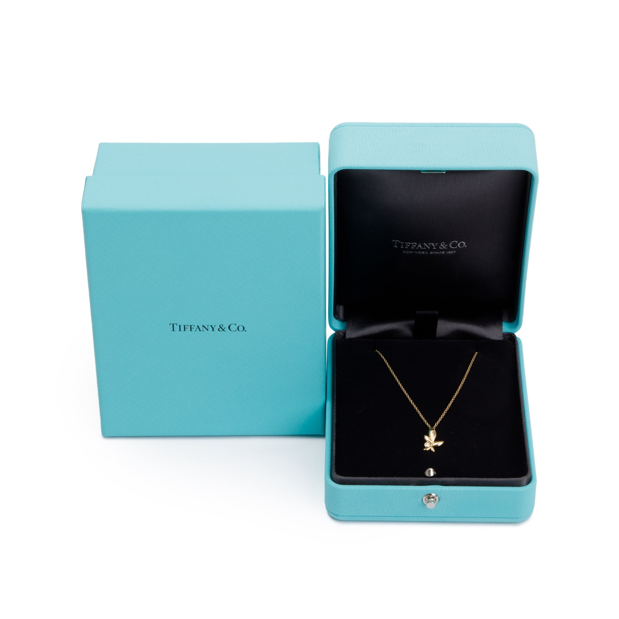 Tiffany & Co. Paloma Picasso 18k Yellow Gold Diamond Mini Olive Leaf Pendant Necklace w/ Box & Receipt