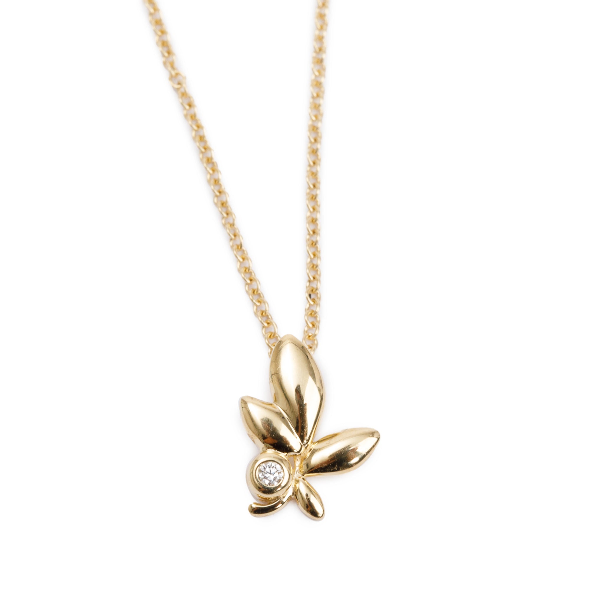 Tiffany & Co. Paloma Picasso 18k Yellow Gold Diamond Mini Olive Leaf Pendant Necklace w/ Box & Receipt