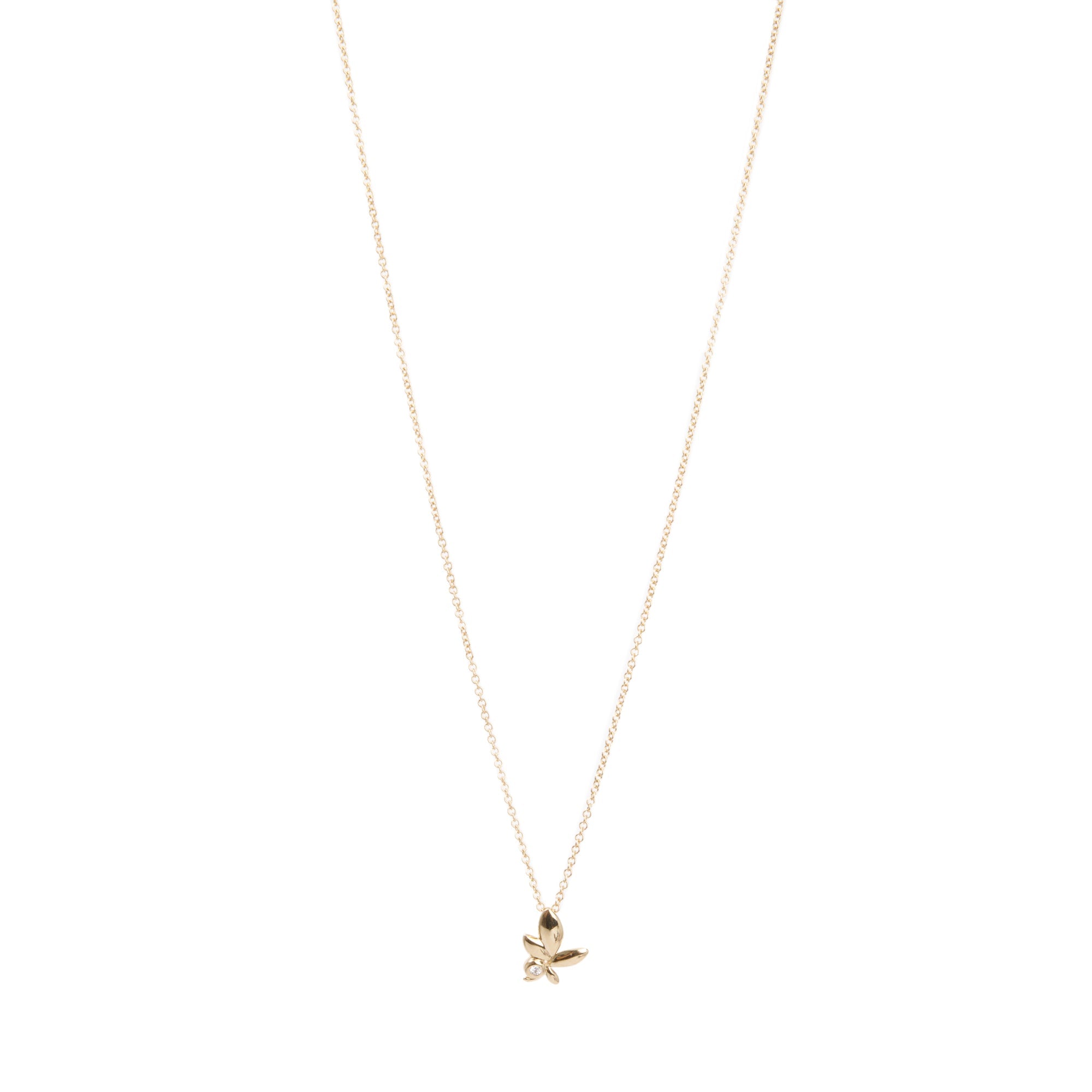 Tiffany & Co. Paloma Picasso 18k Yellow Gold Diamond Mini Olive Leaf Pendant Necklace w/ Box & Receipt