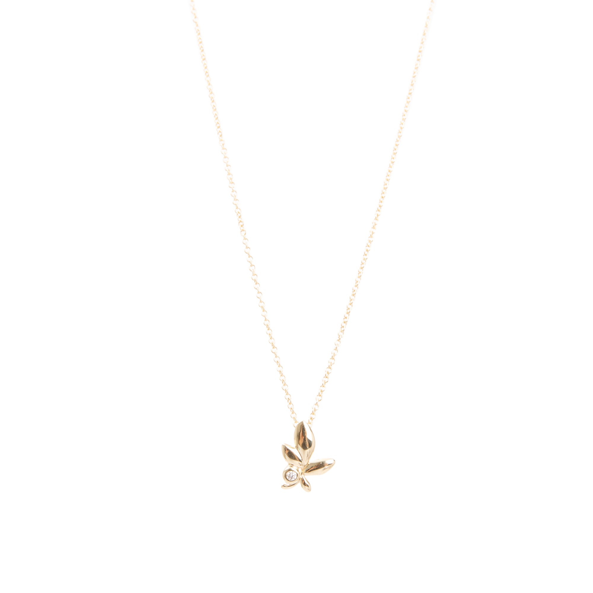 Tiffany & Co. Paloma Picasso 18k Yellow Gold Diamond Mini Olive Leaf Pendant Necklace w/ Box & Receipt