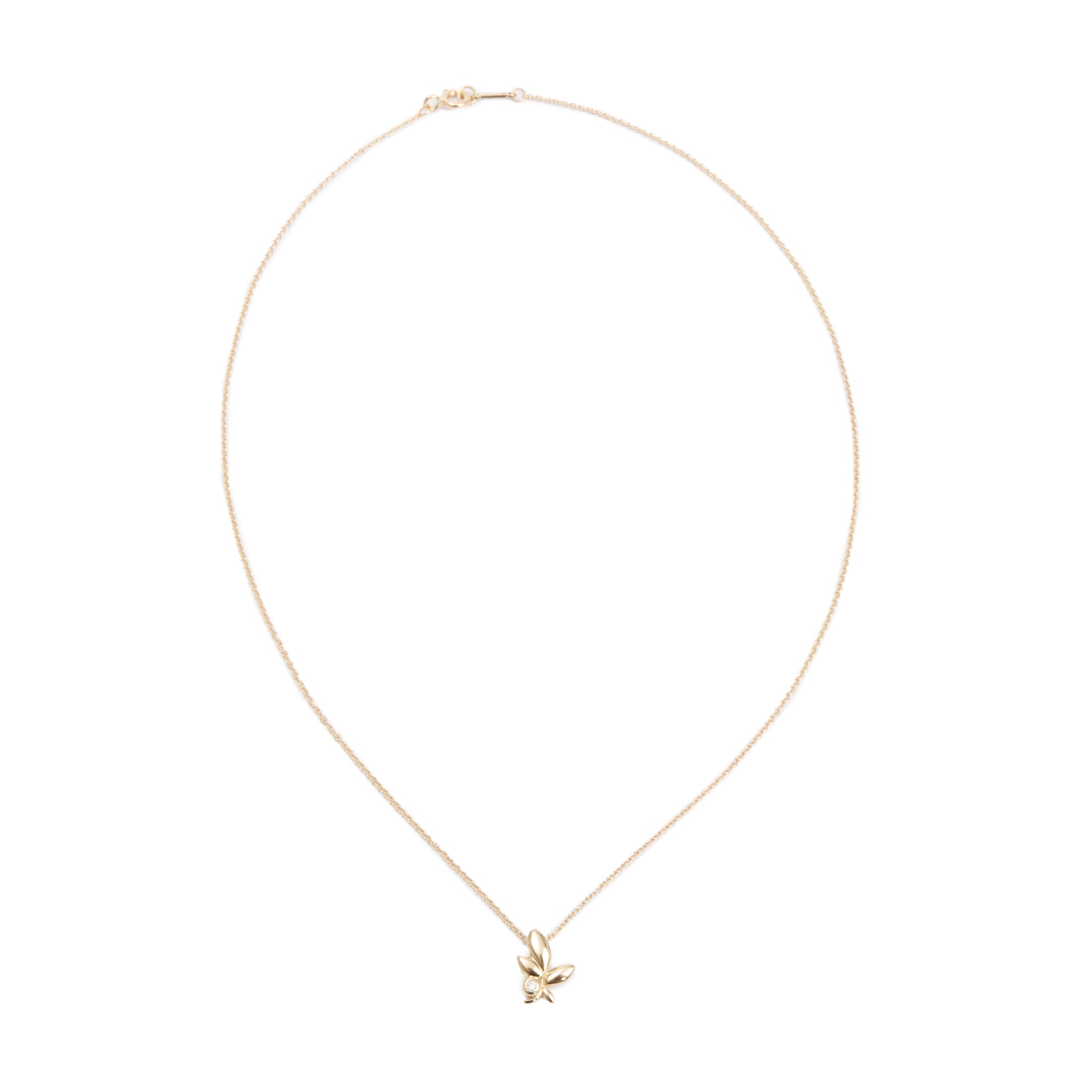 Tiffany & Co. Paloma Picasso 18k Yellow Gold Diamond Mini Olive Leaf Pendant Necklace w/ Box & Receipt