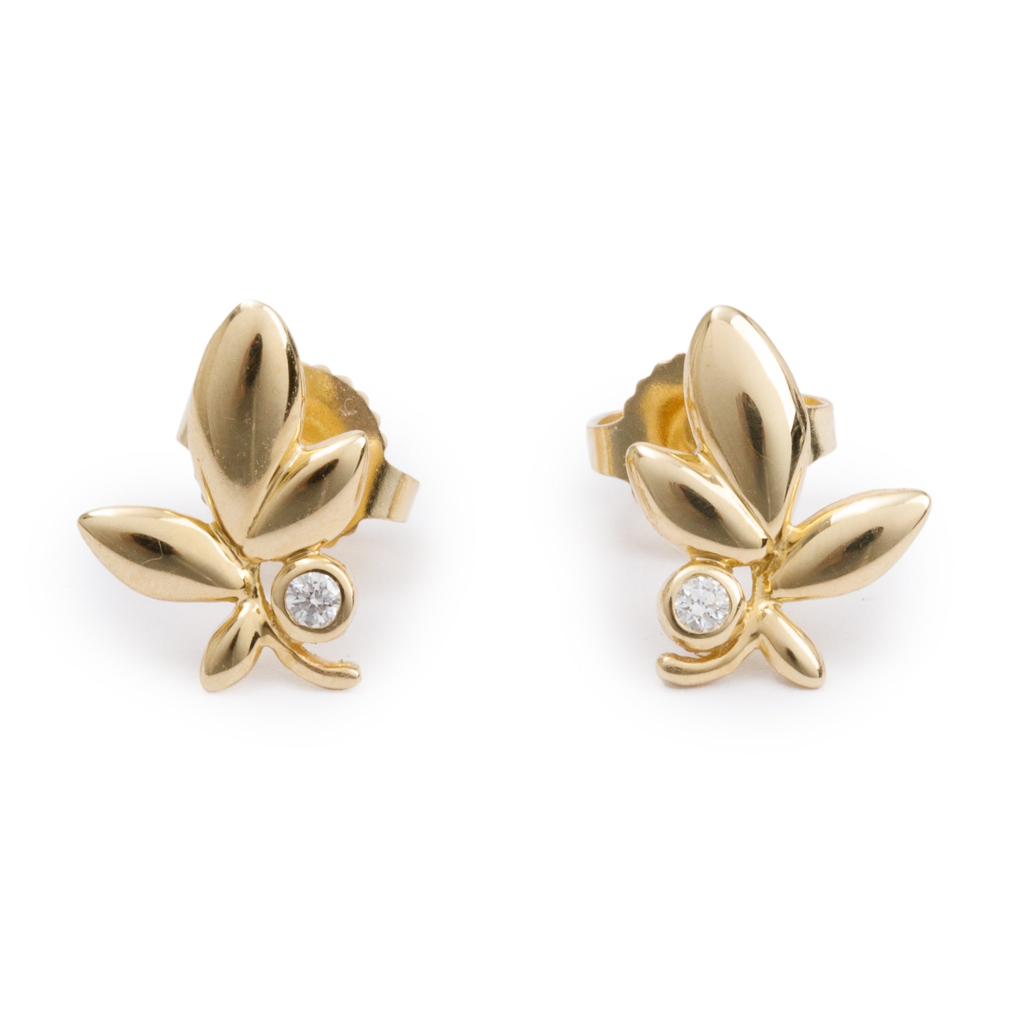 Tiffany & Co. Paloma Picasso 18k Yellow Gold Diamond Olive Leaf Earrings w/ Box