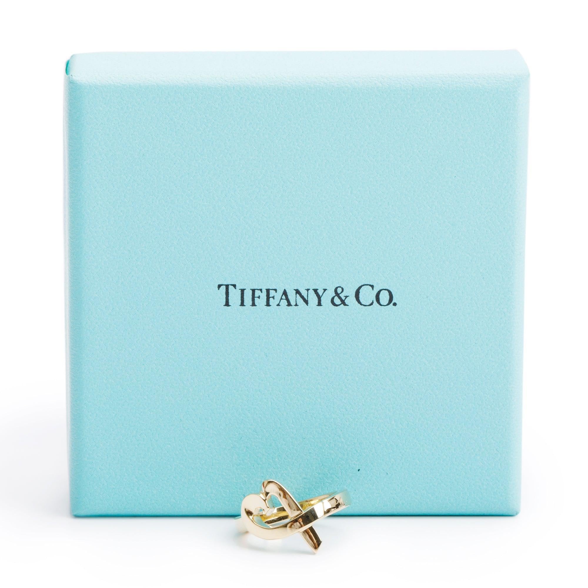 Tiffany & Co. Paloma Picasso 18k Yellow Gold Loving Heart Ring, Size 5.5 w/ Box