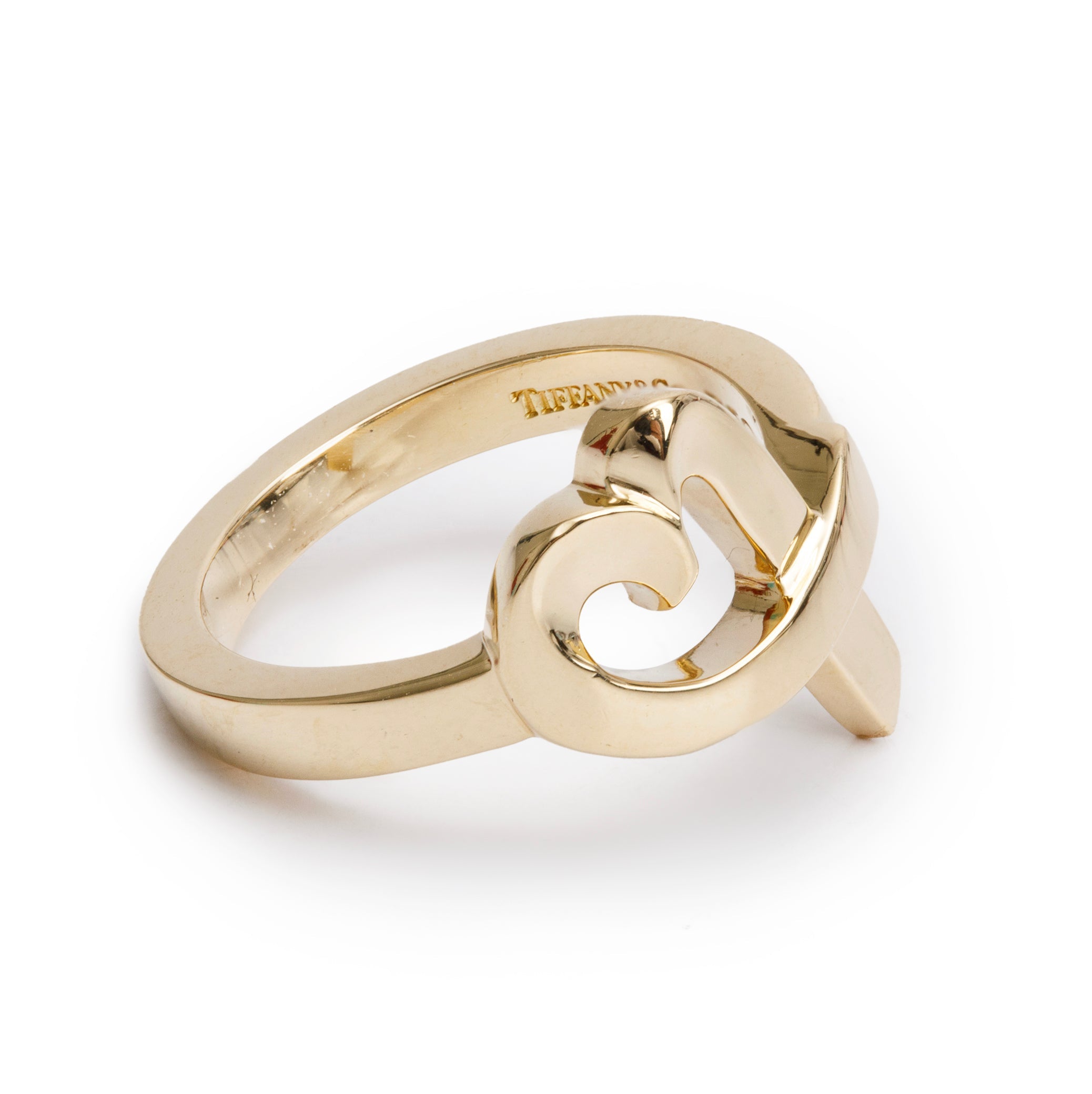 Tiffany & Co. Paloma Picasso 18k Yellow Gold Loving Heart Ring, Size 5.5 w/ Box