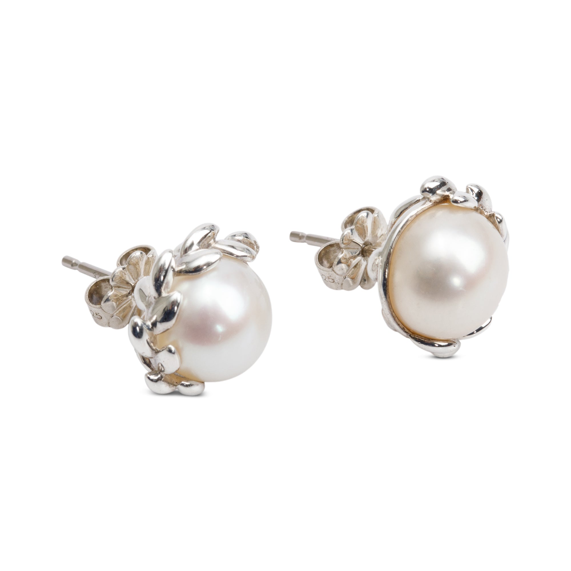 Tiffany & Co. Paloma Picasso Olive Leaf Pearl Stud Earrings