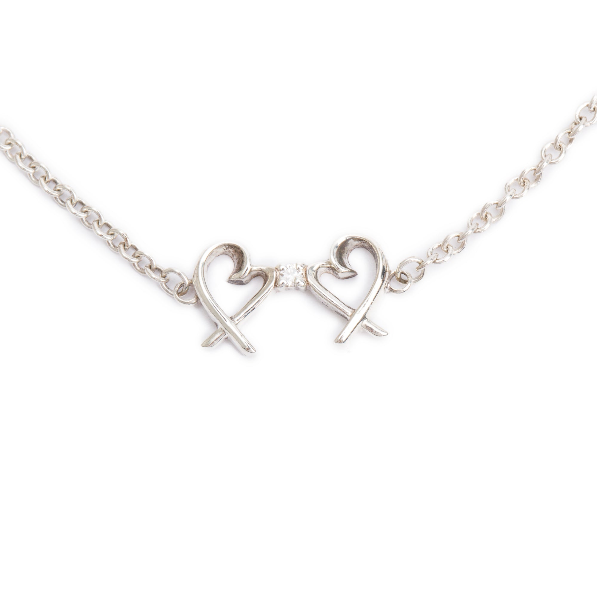 Tiffany & Co. Paloma Picasso Sterling Silver Diamond Double Loving Heart Bracelet