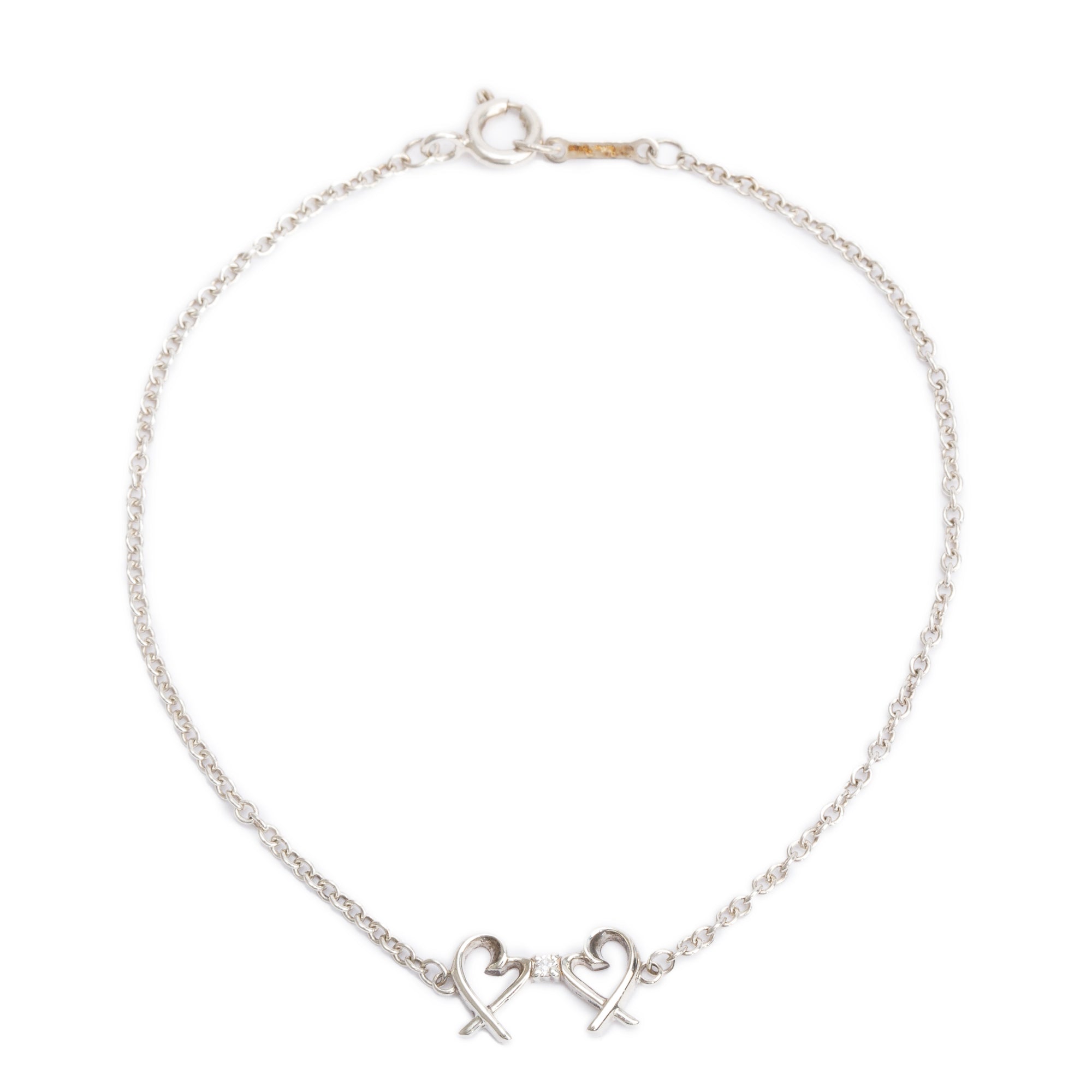 Tiffany & Co. Paloma Picasso Sterling Silver Diamond Double Loving Heart Bracelet