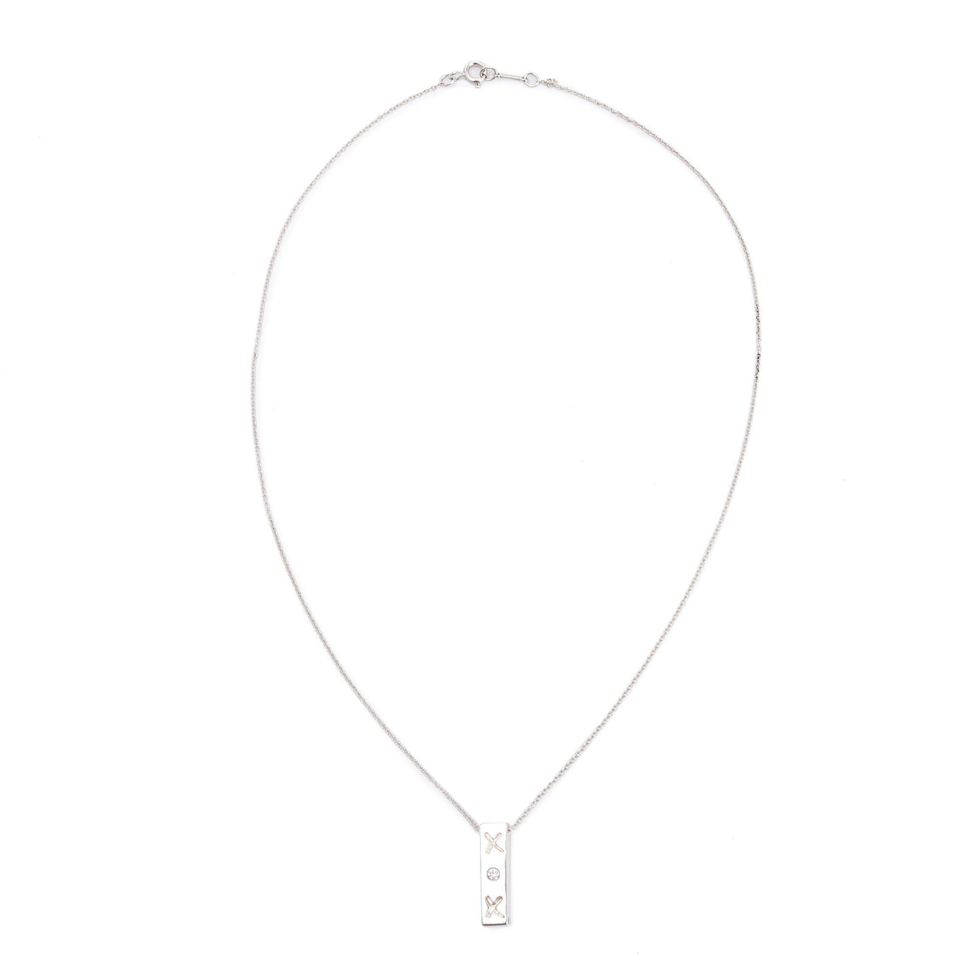 Tiffany & Co. Paloma Picasso Sterling Silver Diamond X O X Bar Pendant Necklace