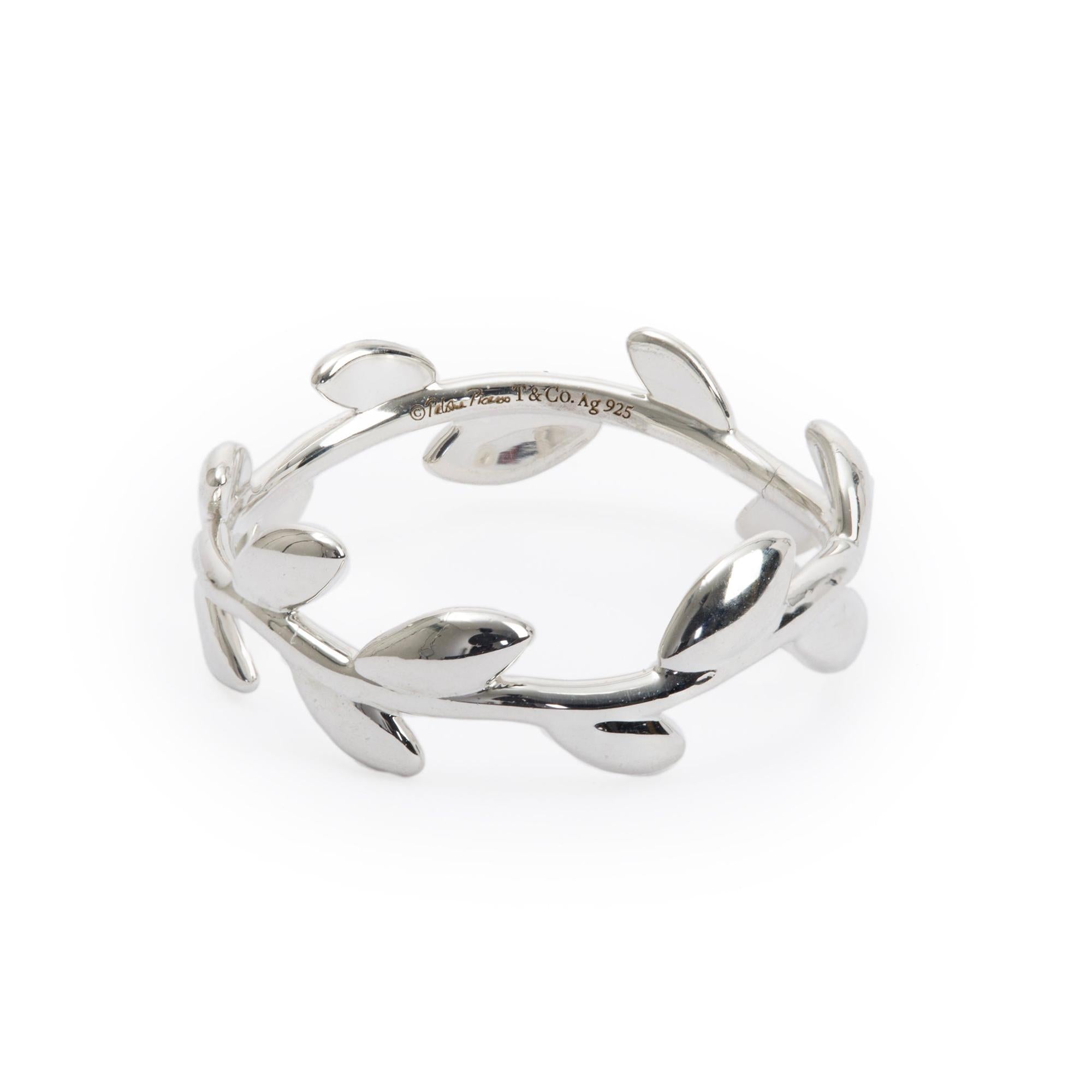 Tiffany & Co. Paloma Picasso Sterling Silver Narrow Olive Leaf Band Ring, Size 6.25