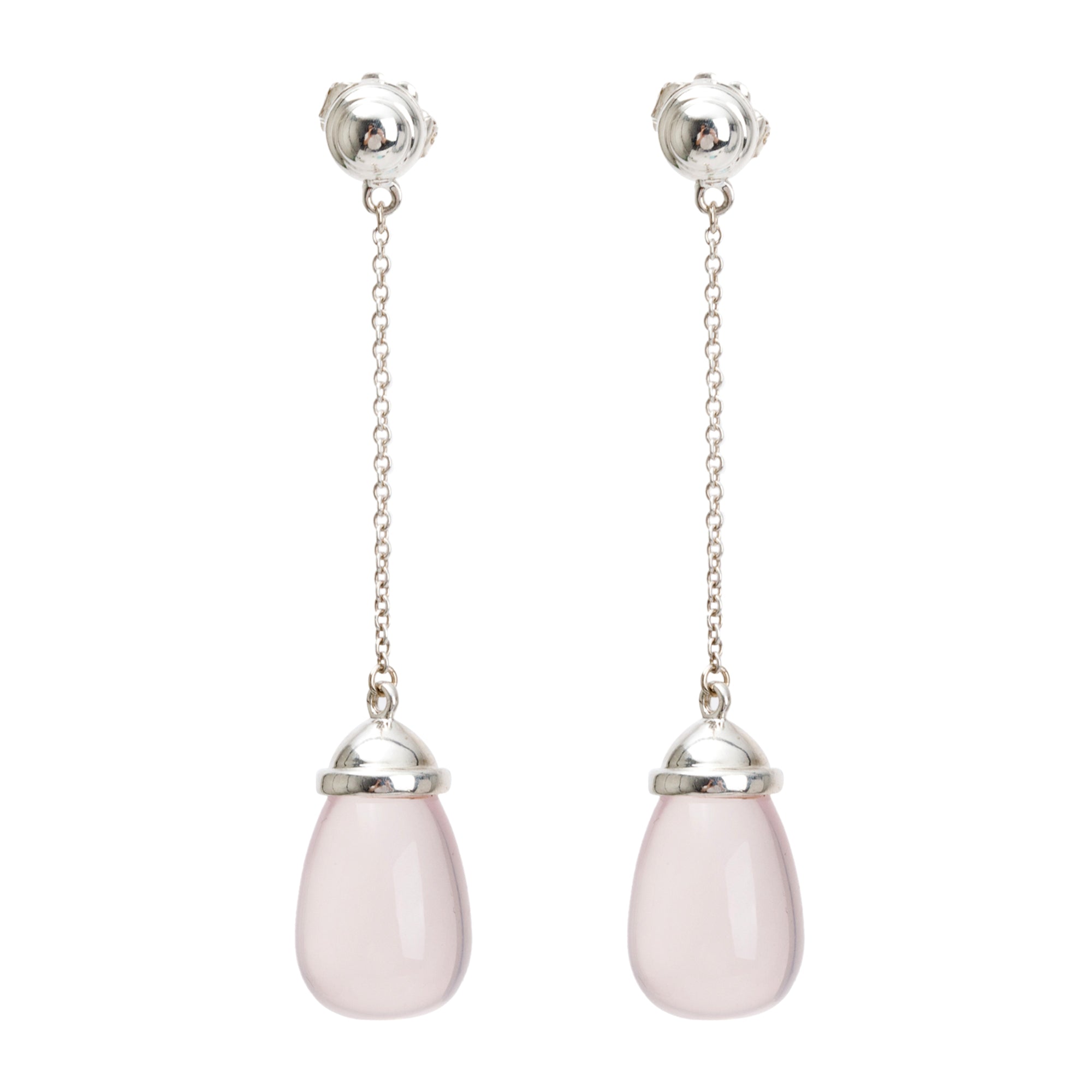 Tiffany & Co. Paloma Picasso Sterling Silver Rose Quartz Drop Earrings w/ Box