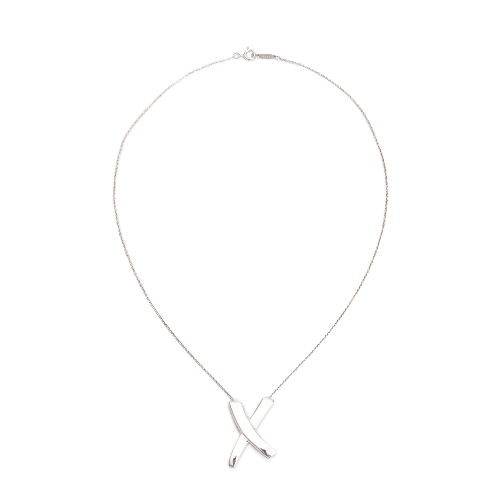 Tiffany & Co. Paloma Picasso Vintage Sterling Silver Graffiti Large X Pendant Necklace