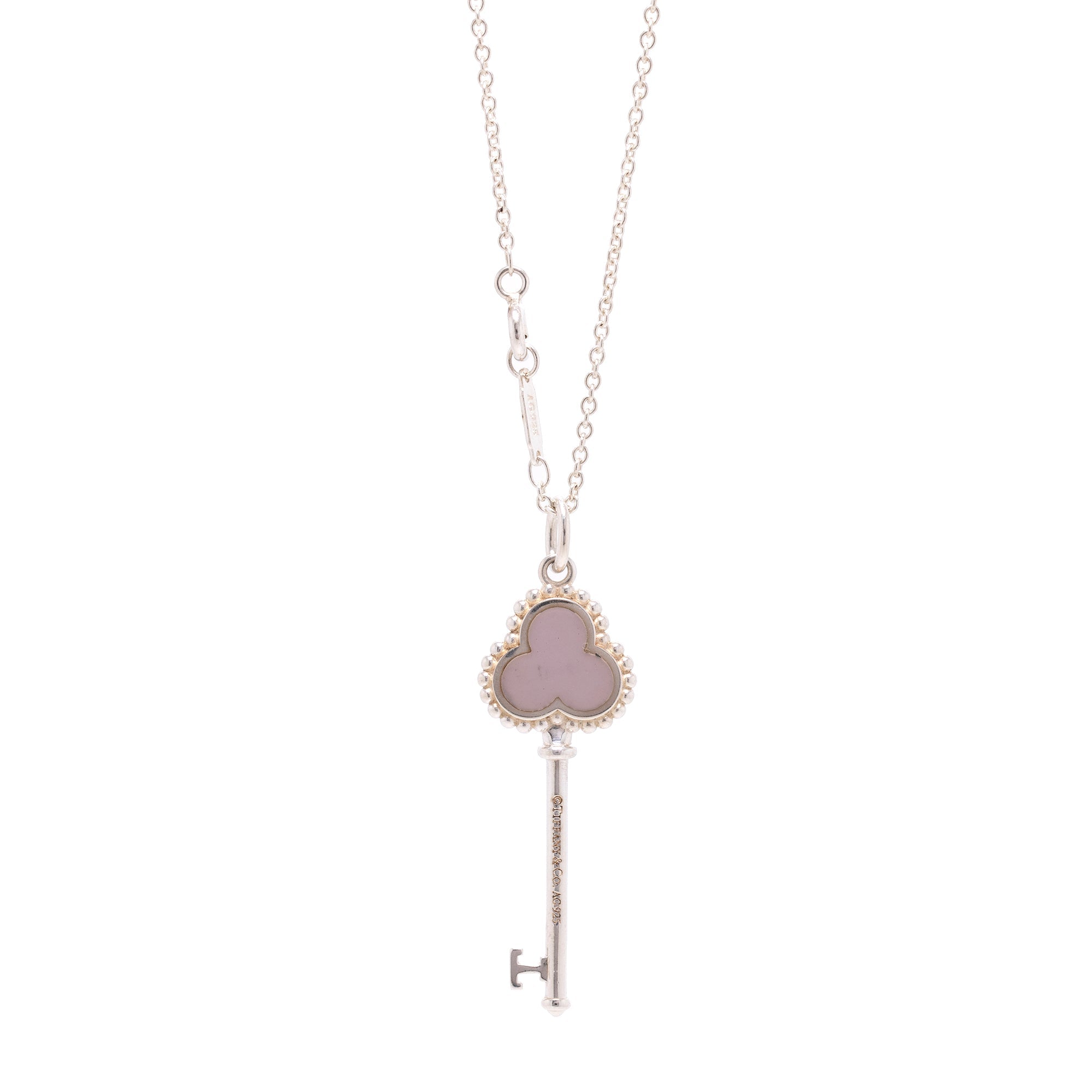 Tiffany & Co. Pink Enamel Beaded Trefoil Key Pendant Necklace
