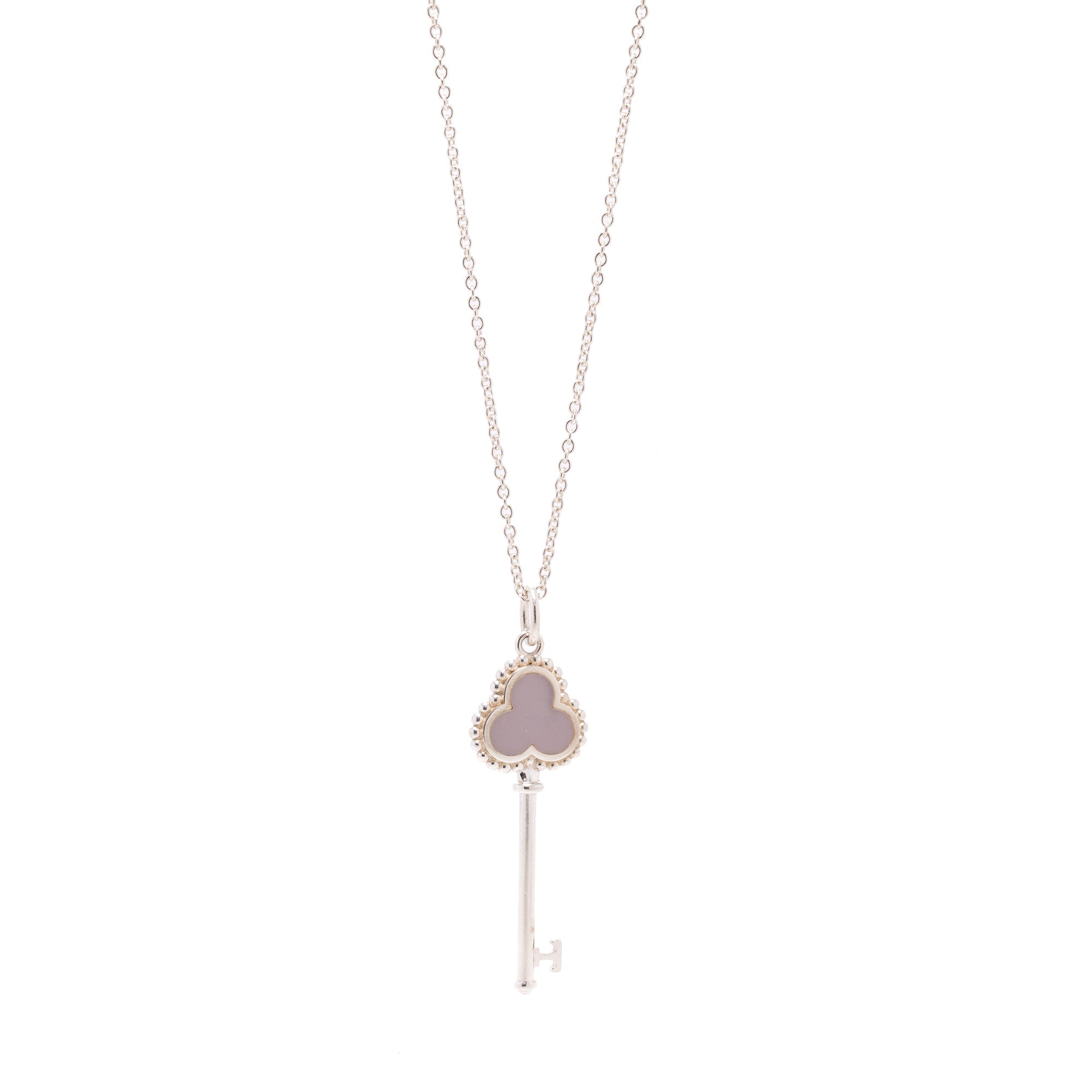 Tiffany & Co. Pink Enamel Beaded Trefoil Key Pendant Necklace