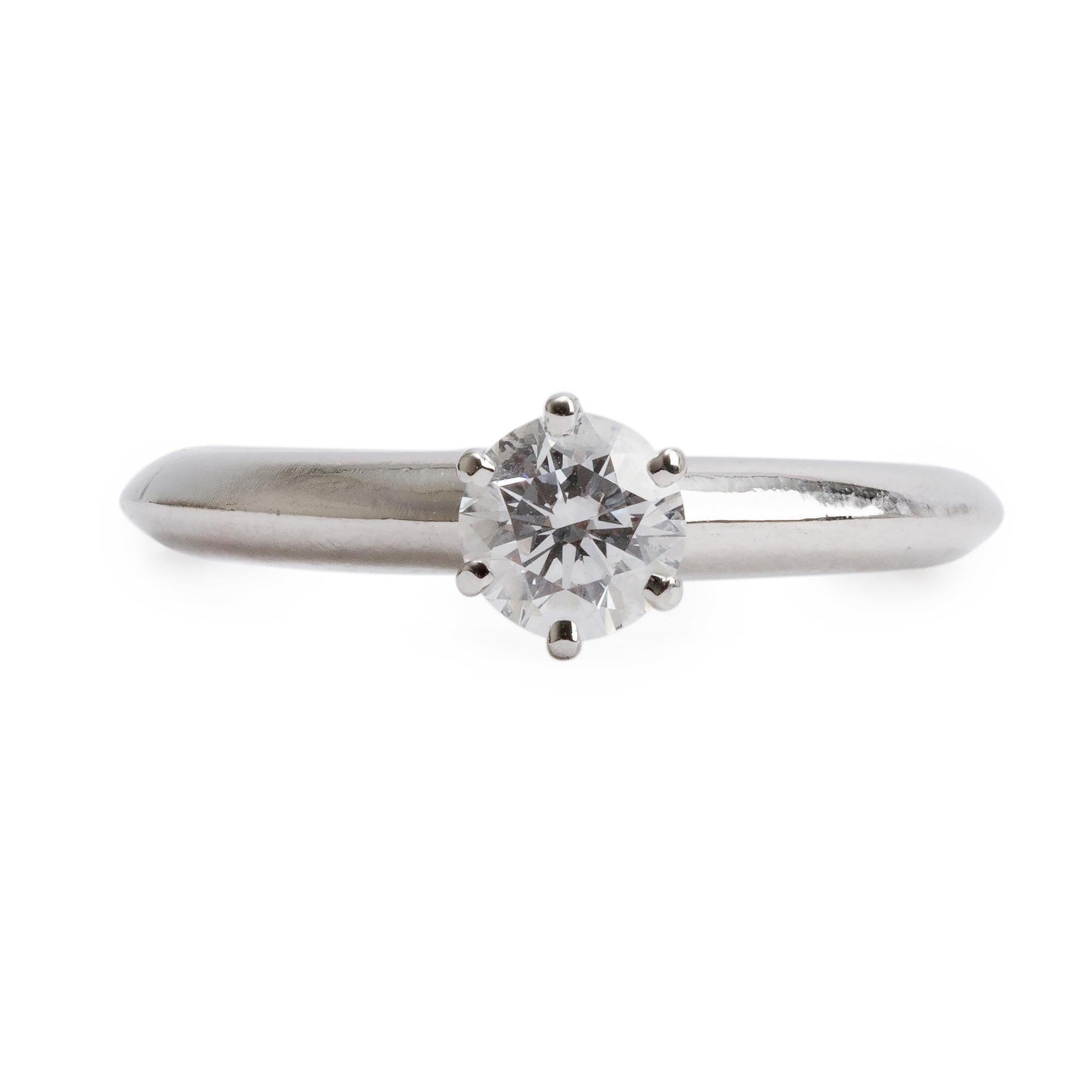 Tiffany & Co. Platinum 0.45 ct. Diamond Solitaire Engagement Ring, Size 5.25 w/ Box & Certificate