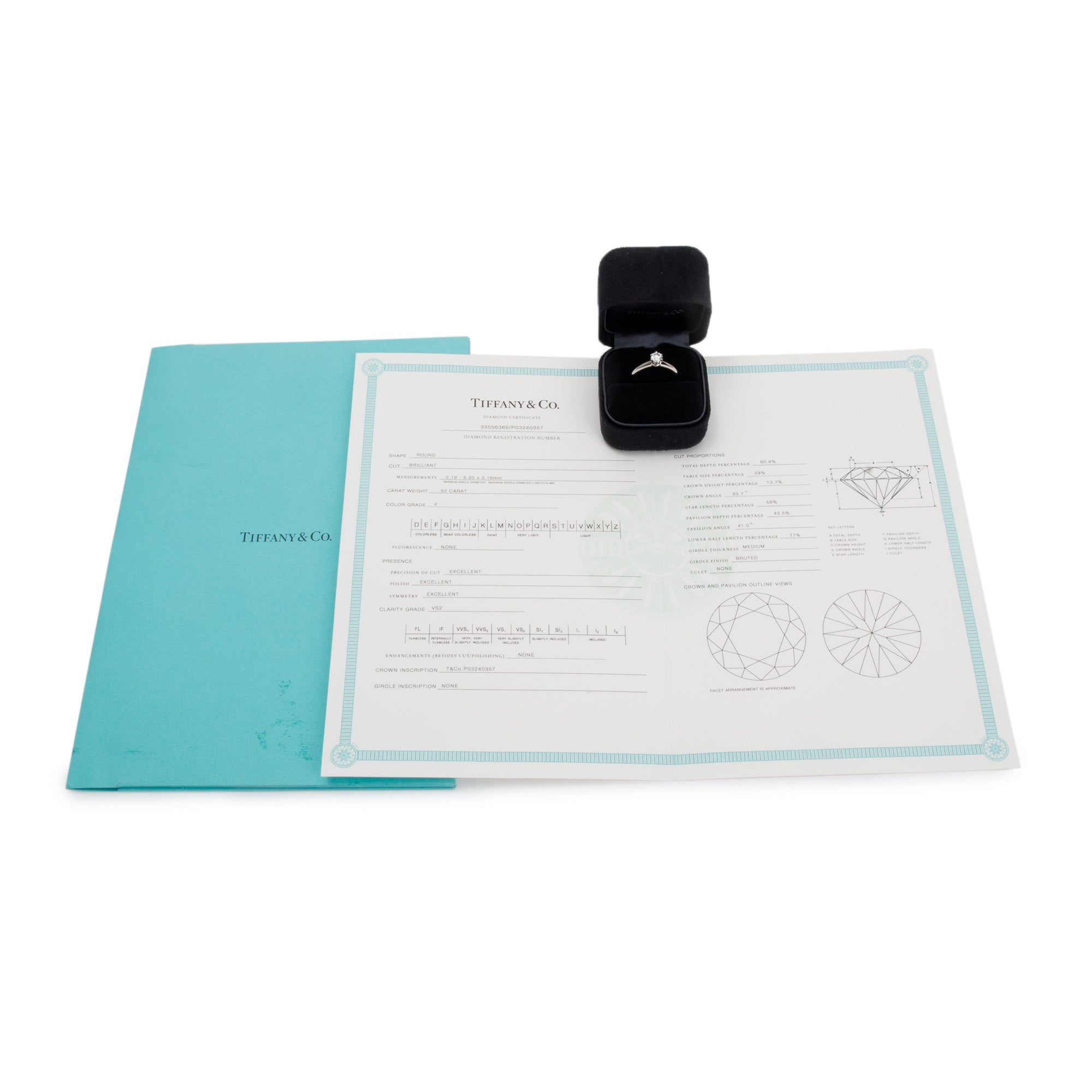 Tiffany & Co. Platinum 0.52 ct. Diamond Solitaire Engagement Ring, Size 7 w/ Box & Certificate