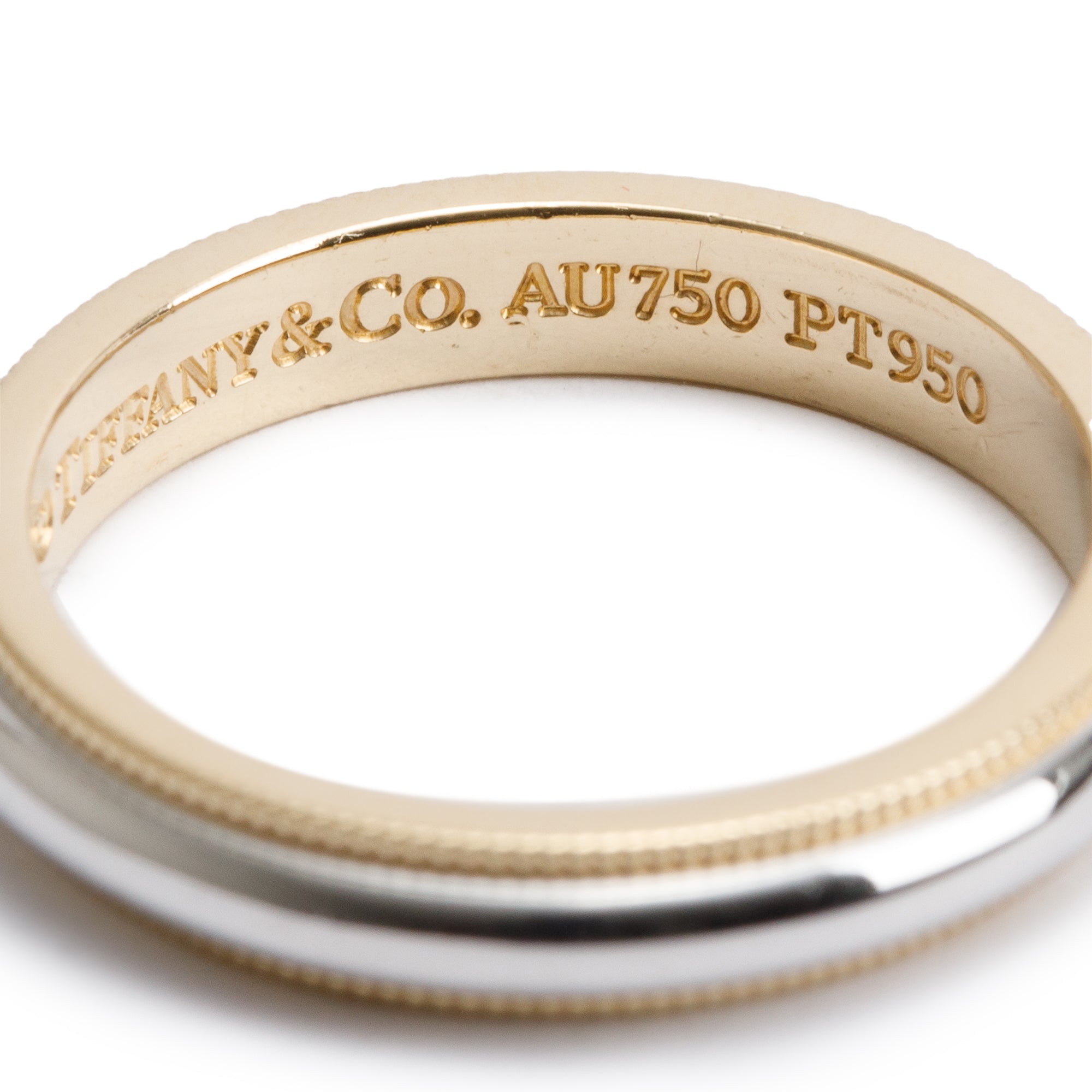 Tiffany & Co. Platinum & 18k Yellow Gold 3.5MM Milgrain Wedding Band Ring, Size 6