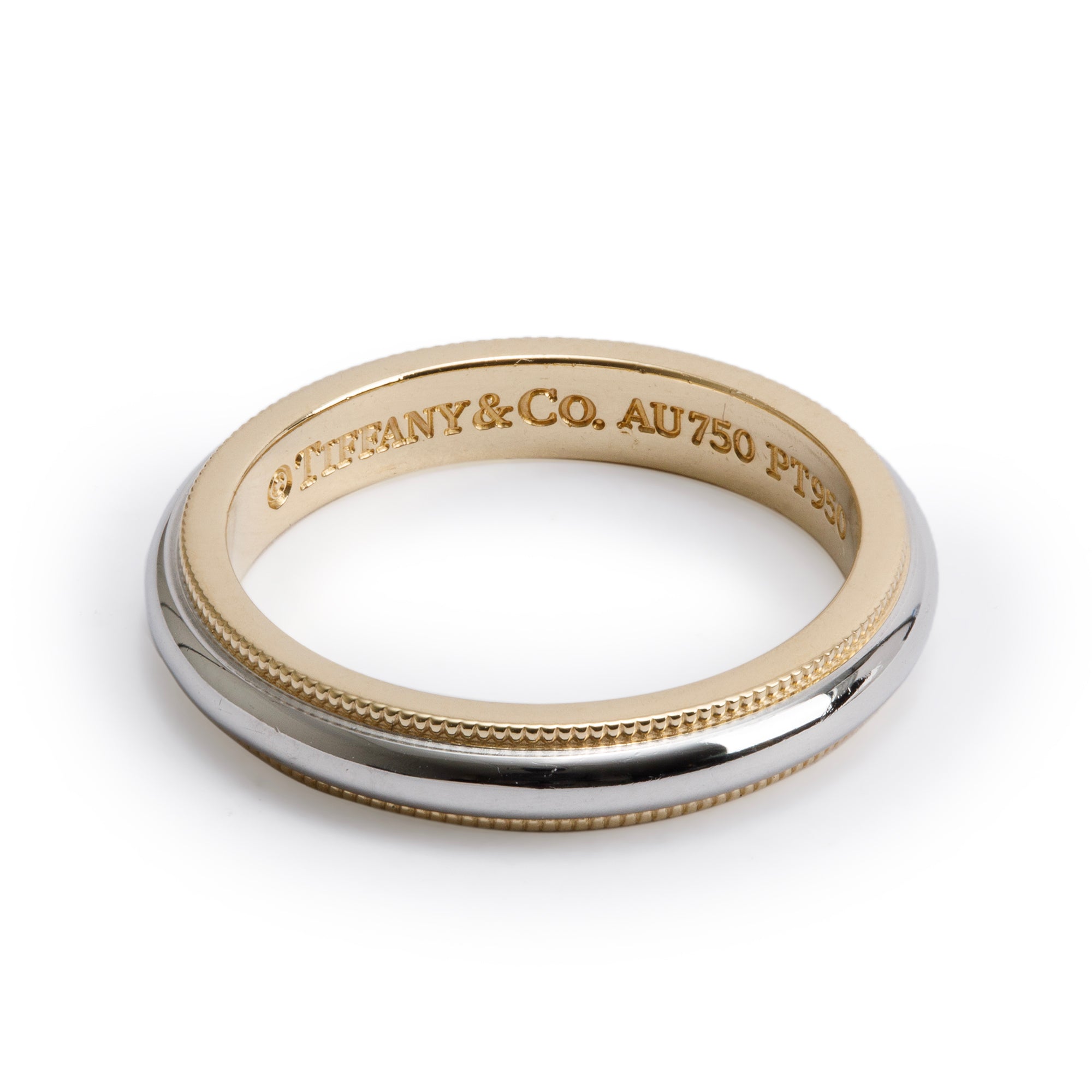 Tiffany & Co. Platinum & 18k Yellow Gold 3.5MM Milgrain Wedding Band Ring, Size 6