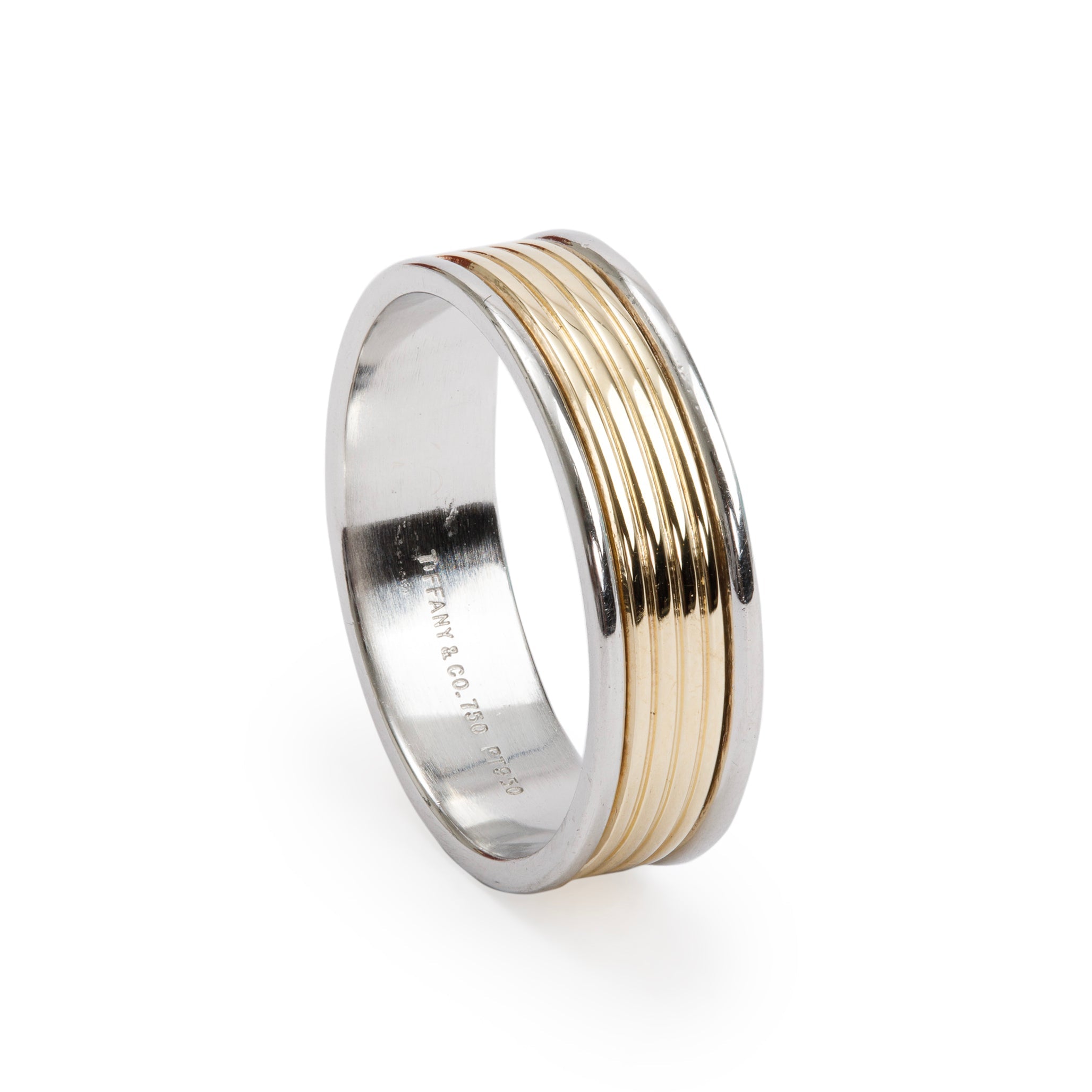 Tiffany & Co. Platinum & 18k Yellow Gold Ribbed Band Ring, Size 7.75