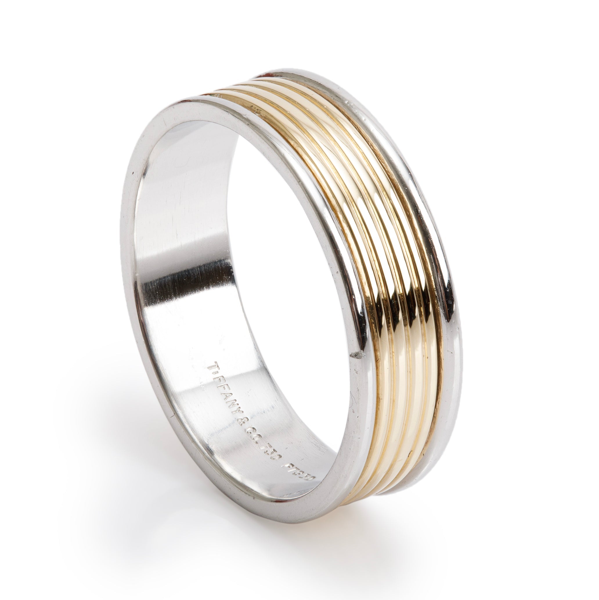 Tiffany & Co. Platinum & 18k Yellow Gold Ribbed Band Ring, Size 8