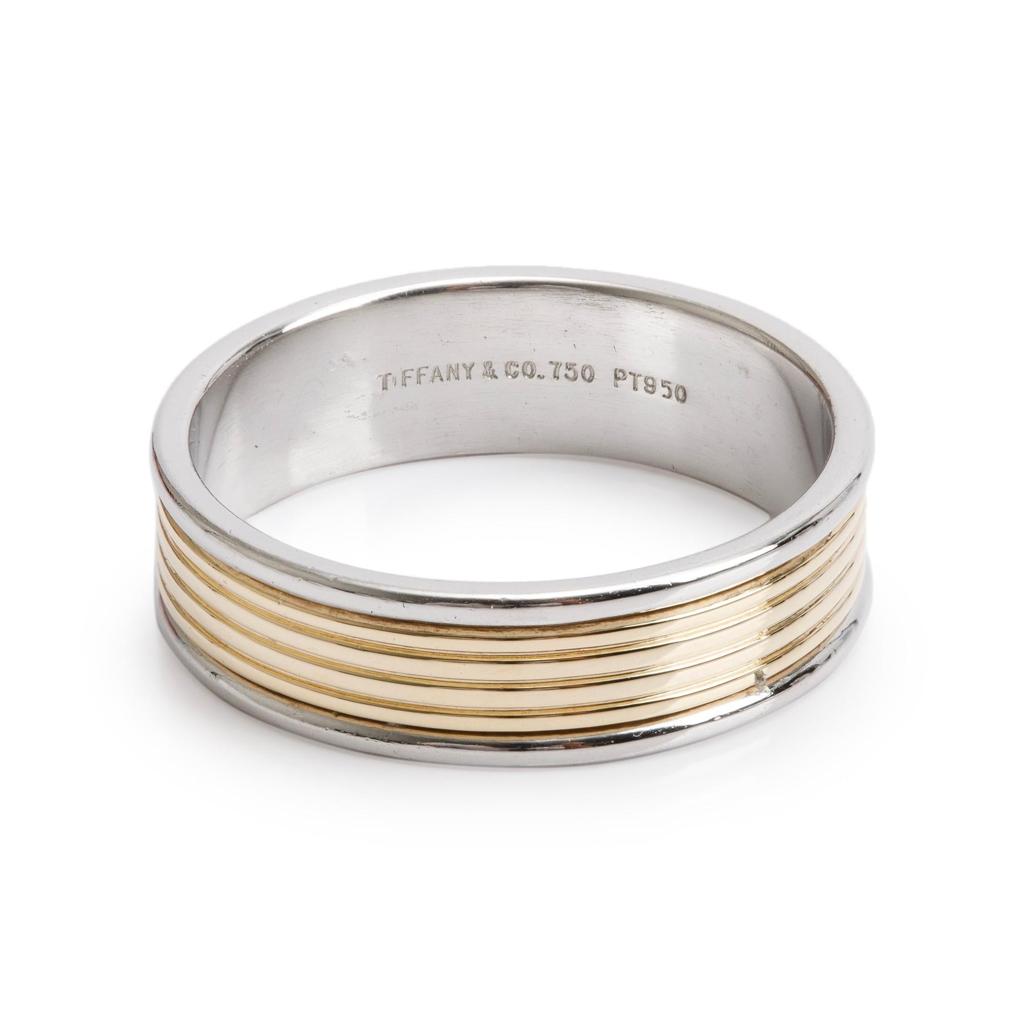 Tiffany & Co. Platinum & 18k Yellow Gold Ribbed Band Ring, Size 8