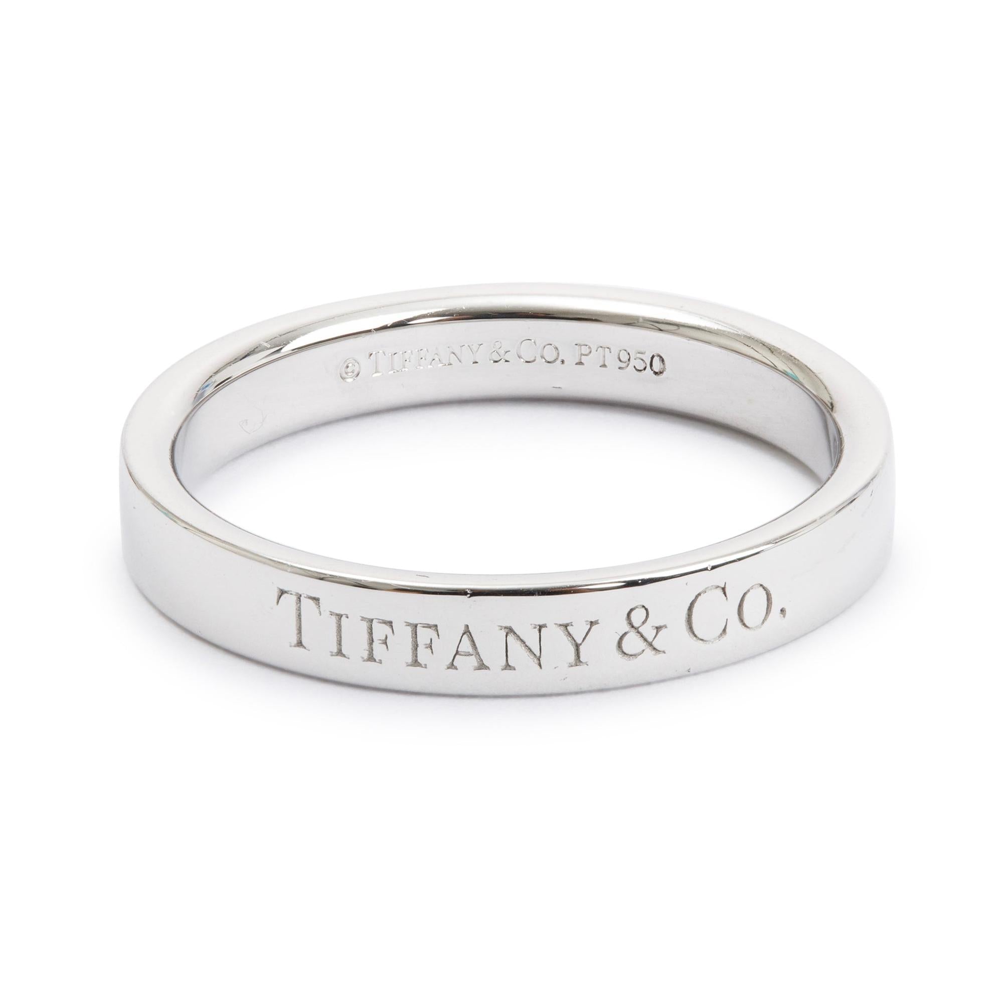 Tiffany & Co. Platinum 3 MM Logo Band Ring, Size 6.5