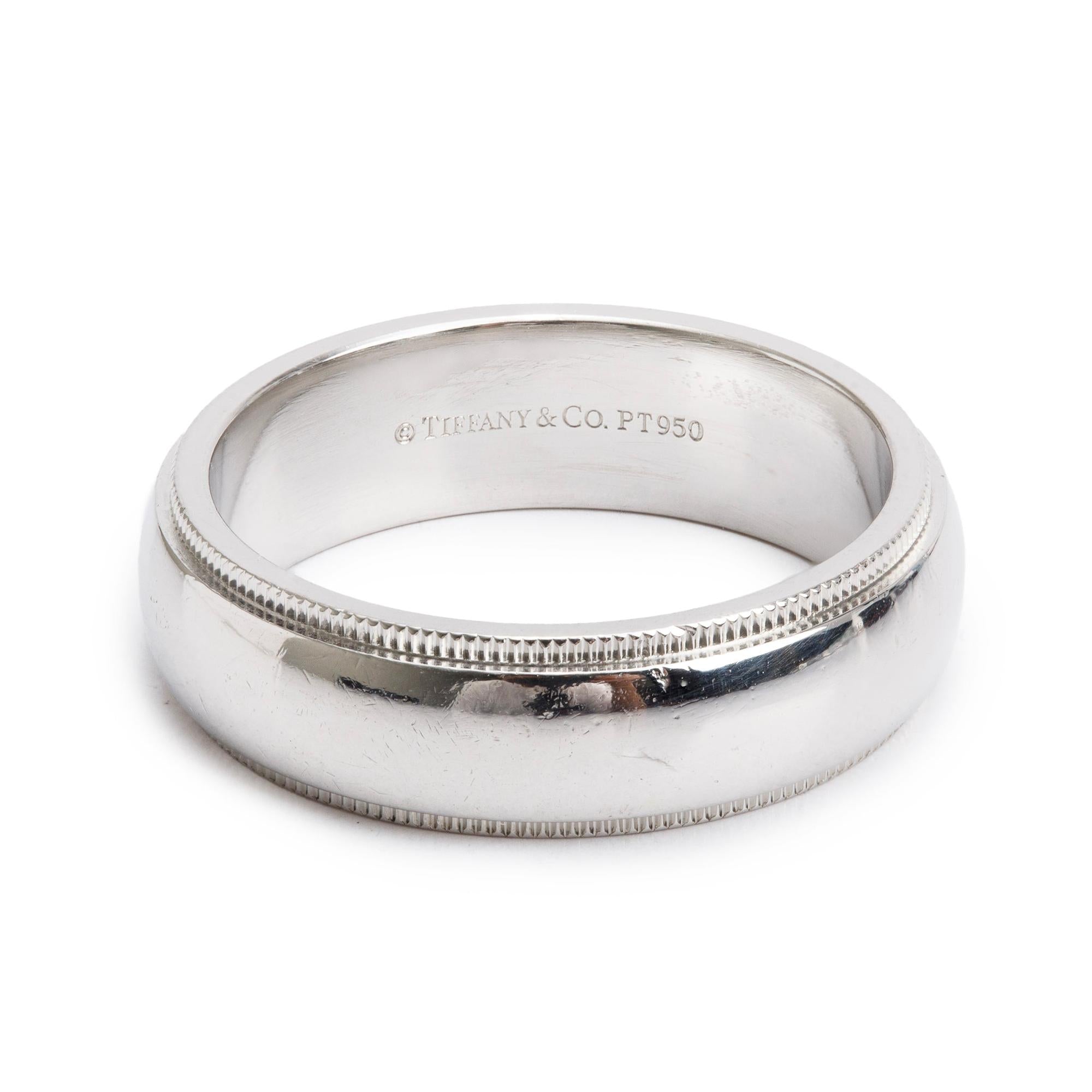 Tiffany & Co. Platinum 6 MM Milgrain Wedding Band Ring, Size 8.5