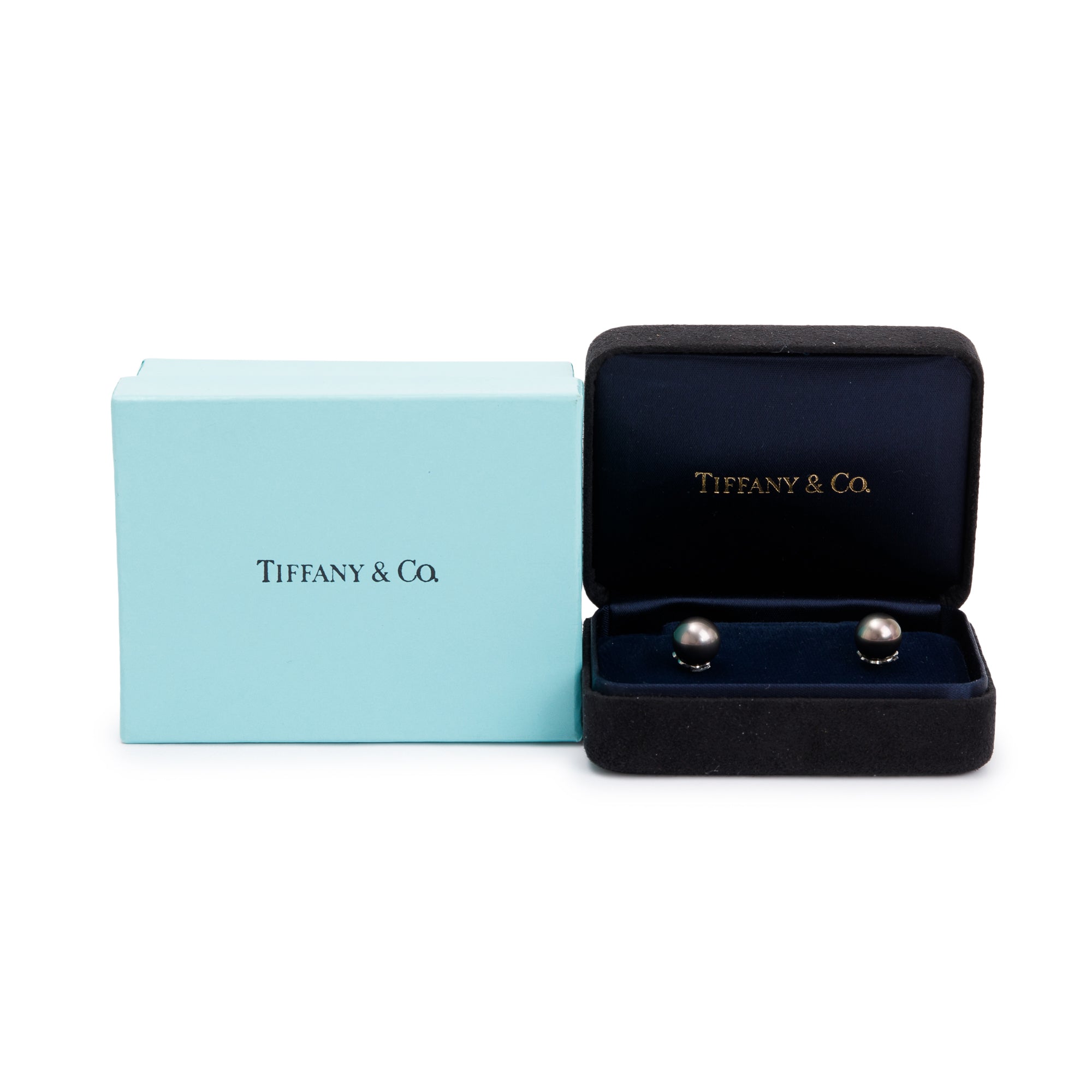 Tiffany & Co. Platinum 9-9.5 MM Tahitian Pearl Earrings w/ Box