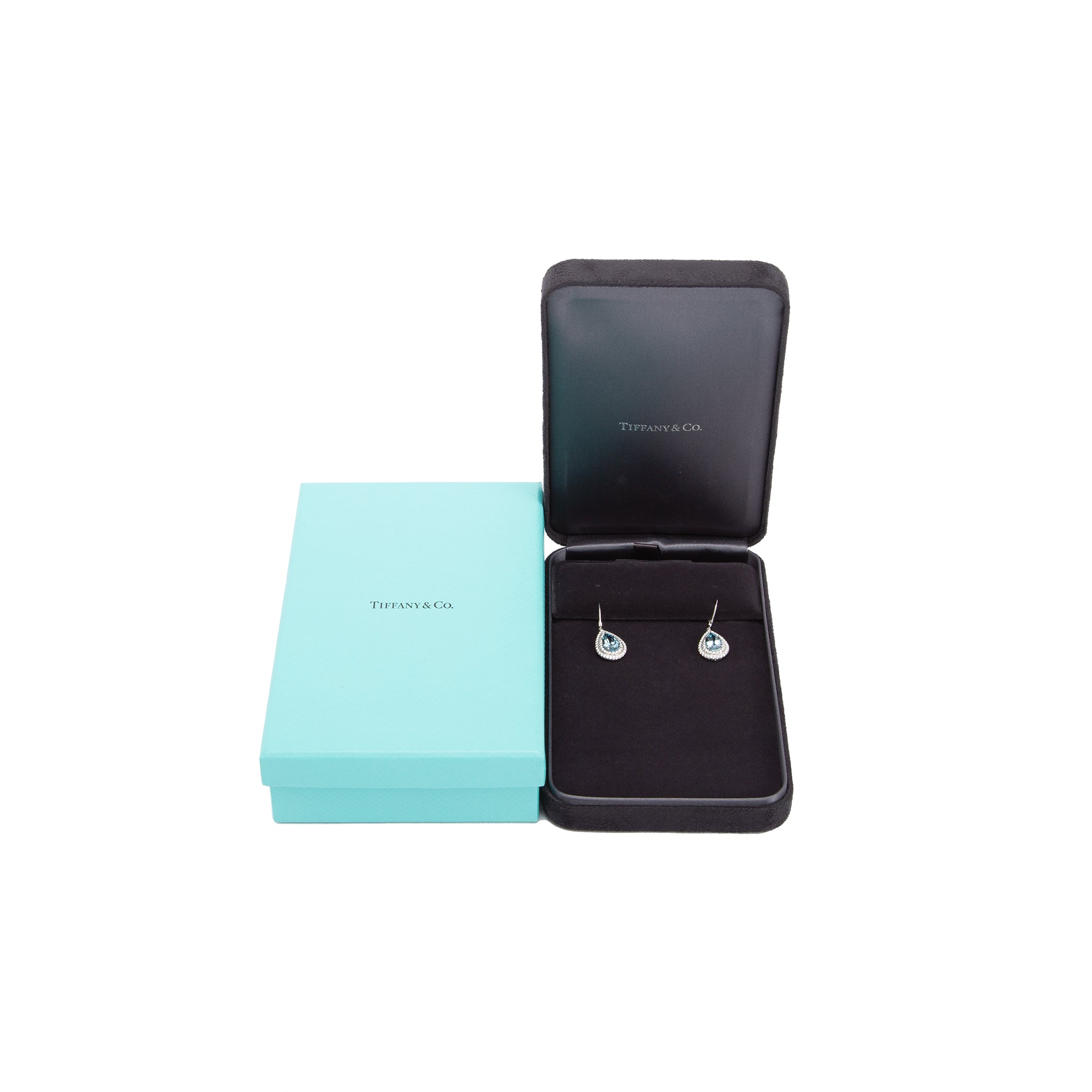 Tiffany & Co. Platinum Aquamarine & Diamond Soleste Drop Earrings w/ Box