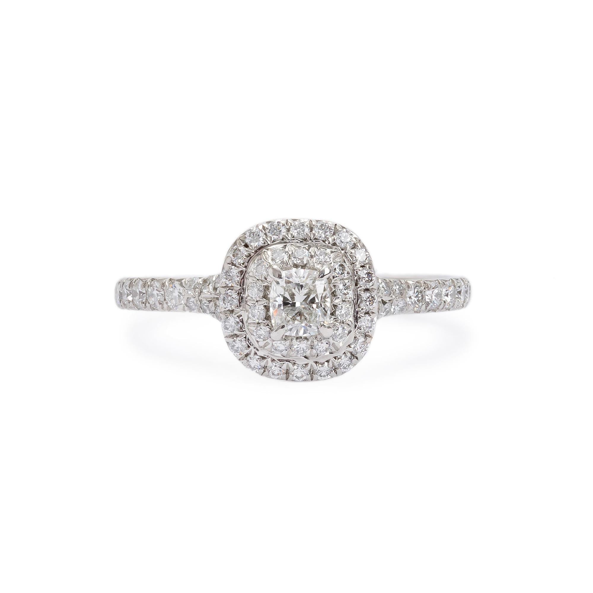 Tiffany & Co. Platinum Cushion-Cut Diamond Soleste Double Halo Engagement Ring w/ Box & Papers