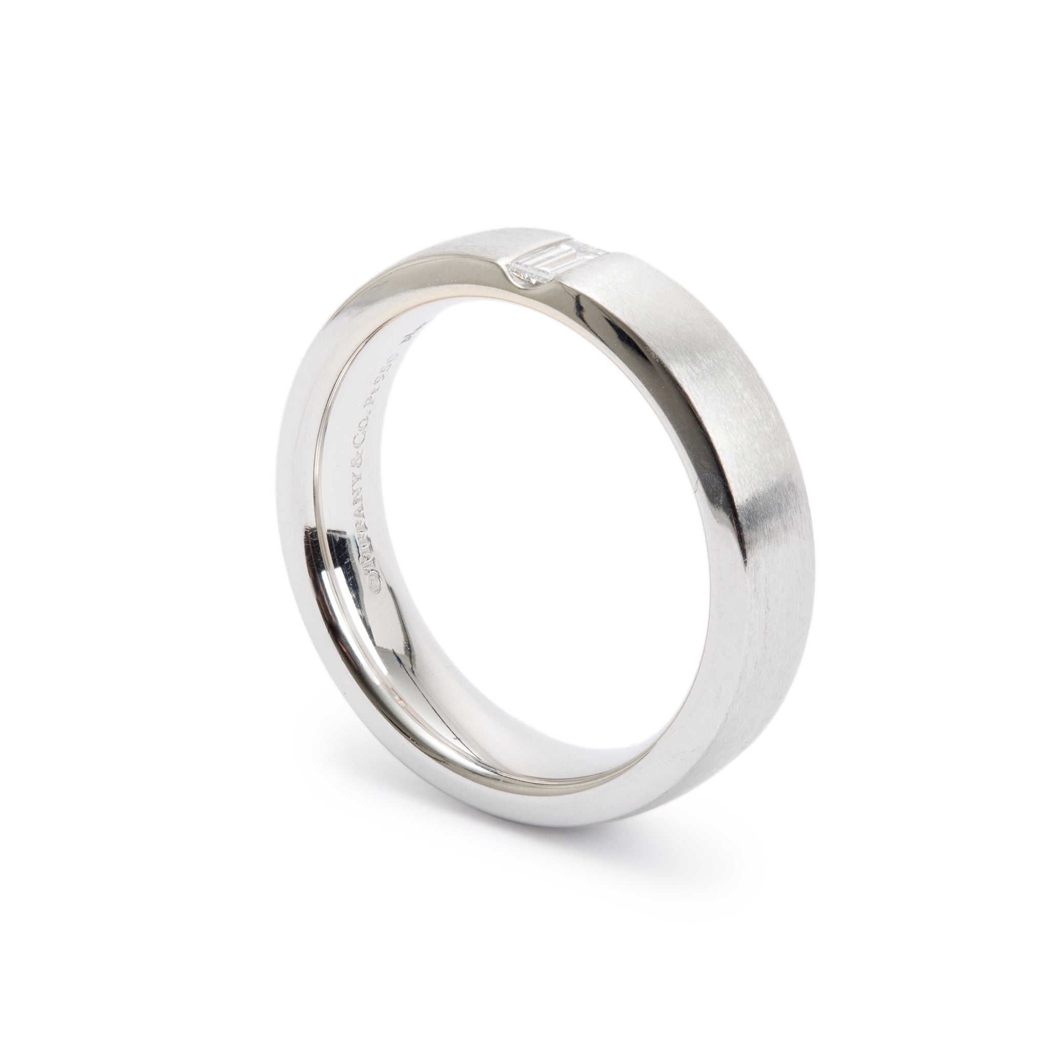 Tiffany & Co. Platinum Diamond Charles Satin Finish Setting 5 MM Band Ring, Size 7 w/ Box