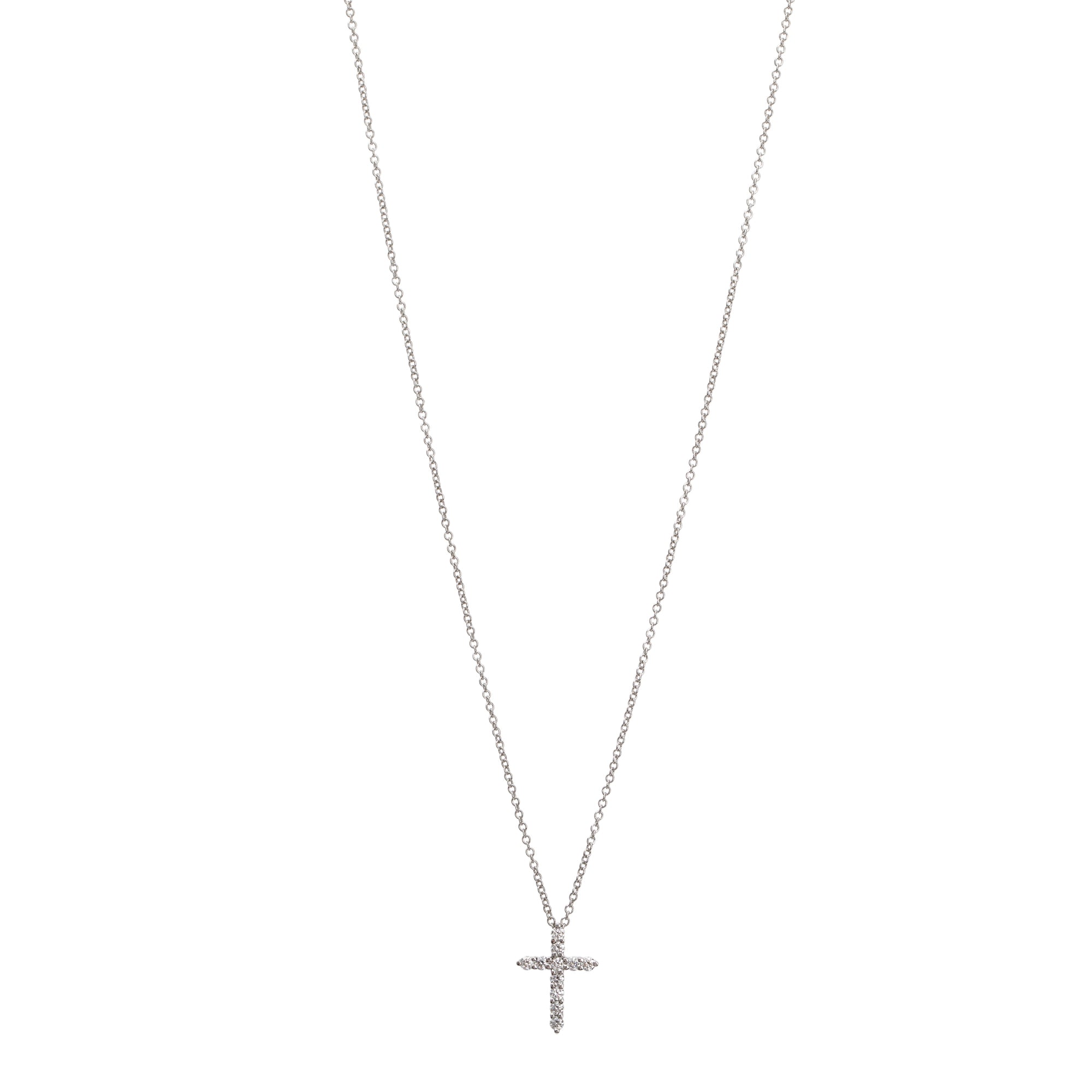 Tiffany & Co. Platinum Diamond Mini Cross Pendant Necklace w/ Box & Receipt