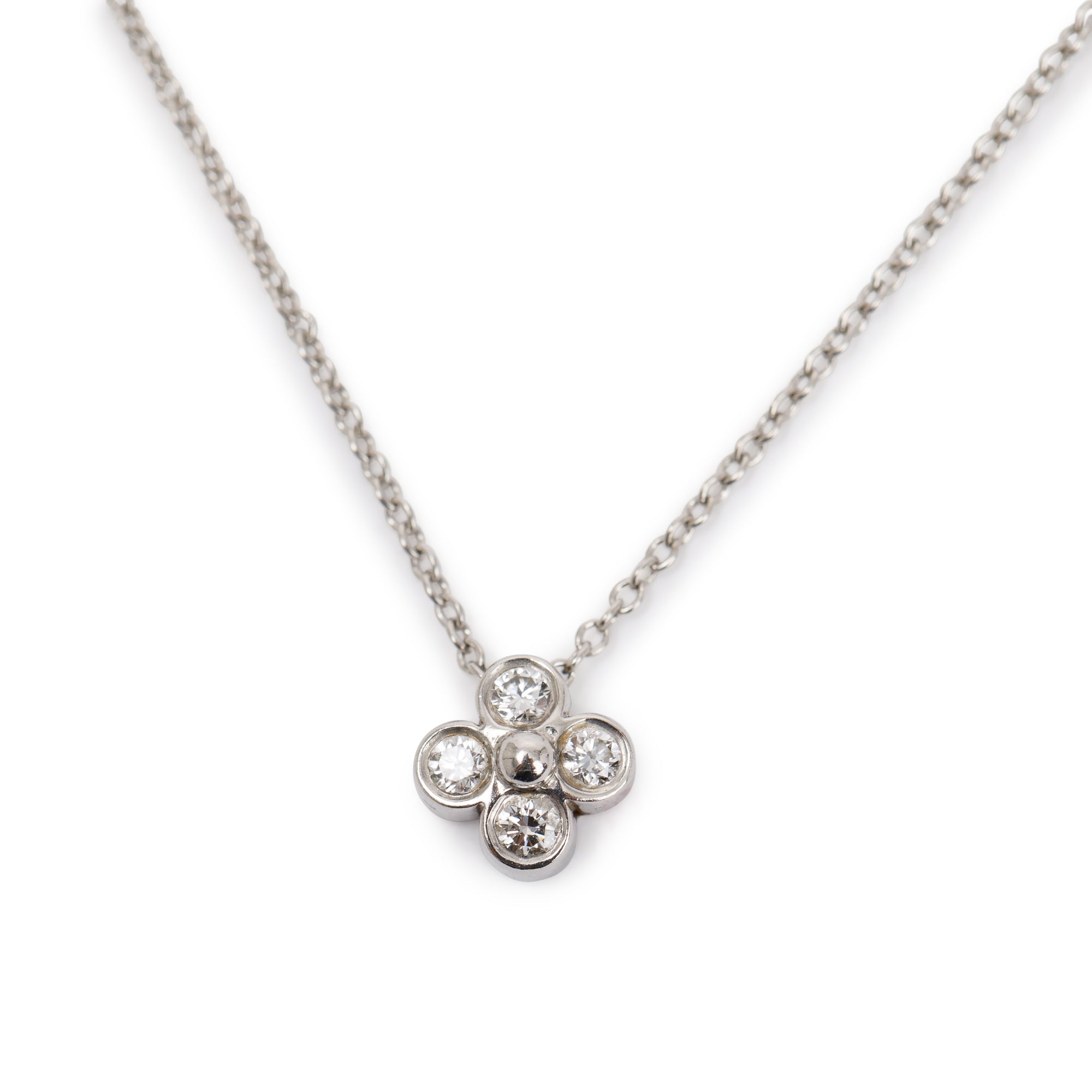 Tiffany & Co. Platinum Diamond Mini Flower Pendant Necklace