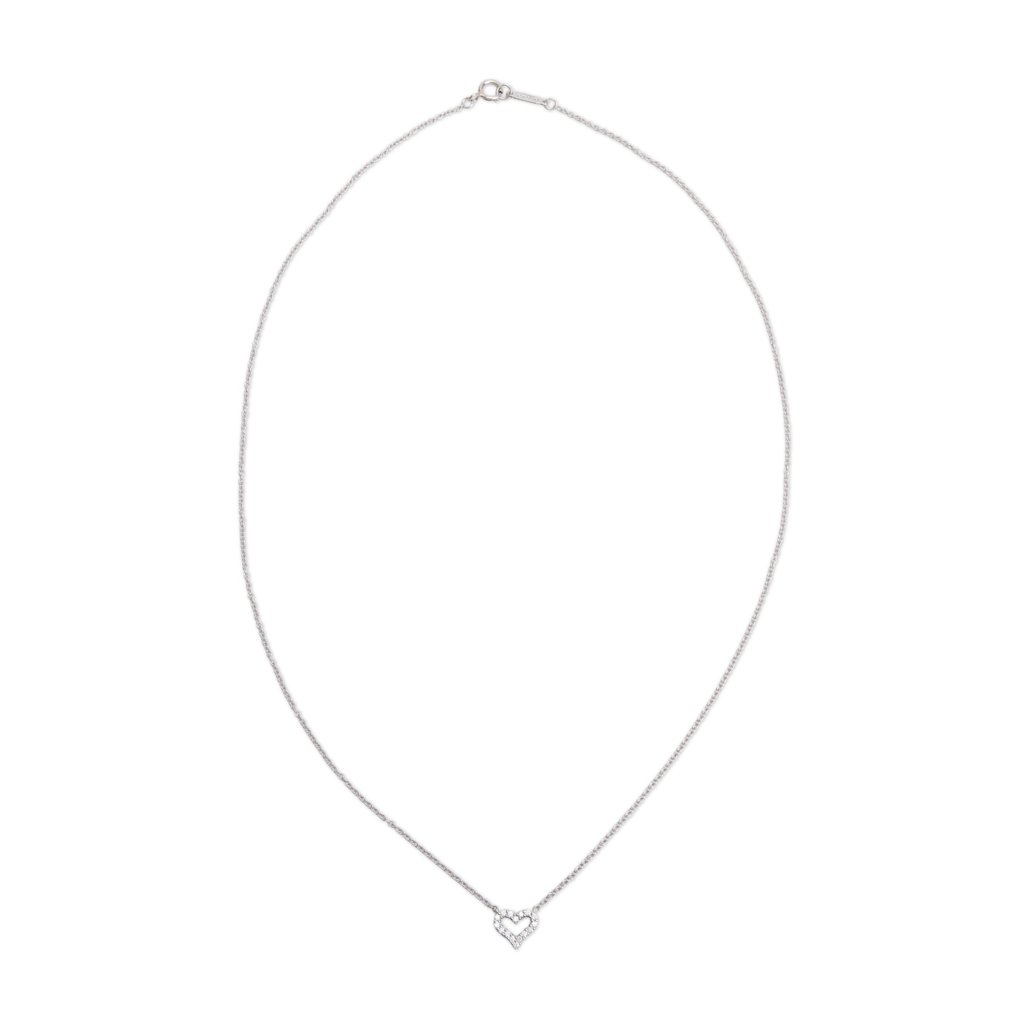 Tiffany & Co. Platinum Diamond Mini Heart Pendant Necklace w/ Box