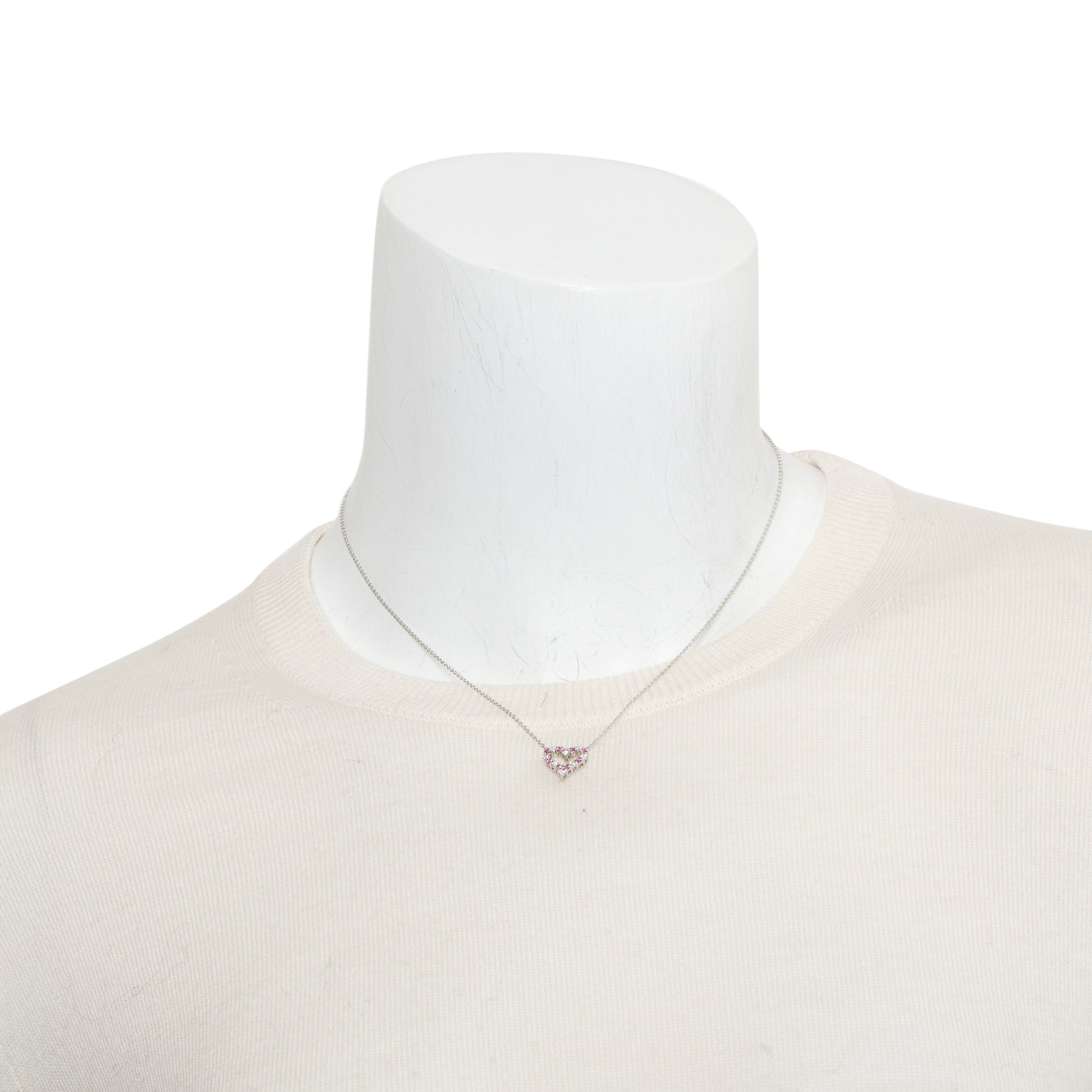 Tiffany & Co. Platinum Diamond & Pink Sapphire Mini Heart Pendant Necklace